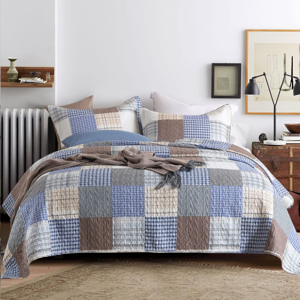 Secgo King Size Comforter Set- 100% Cotton Quilt King Size Set, Green, Sage bedspreads (96 * 108 Inch) with 2 Pillow Shams, Patchwork Reversible Lightweight Bedding