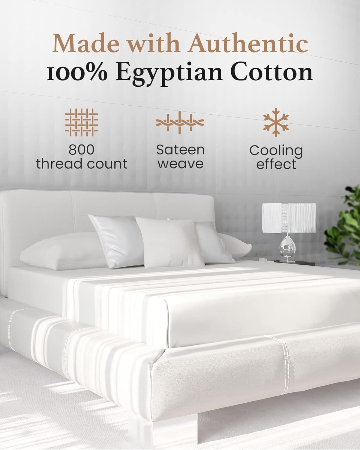800 TC King Fitted Sheet Only, 100% Egyptian Cotton Fitted Sheet - White