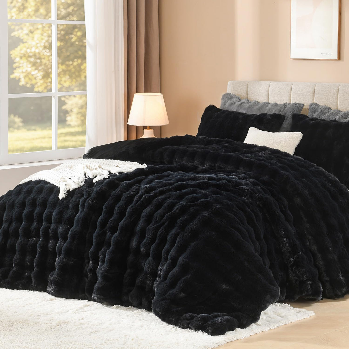 Andency Fluffy King Comforter Set Beige, Cheetah Print Bedding 3 Pieces