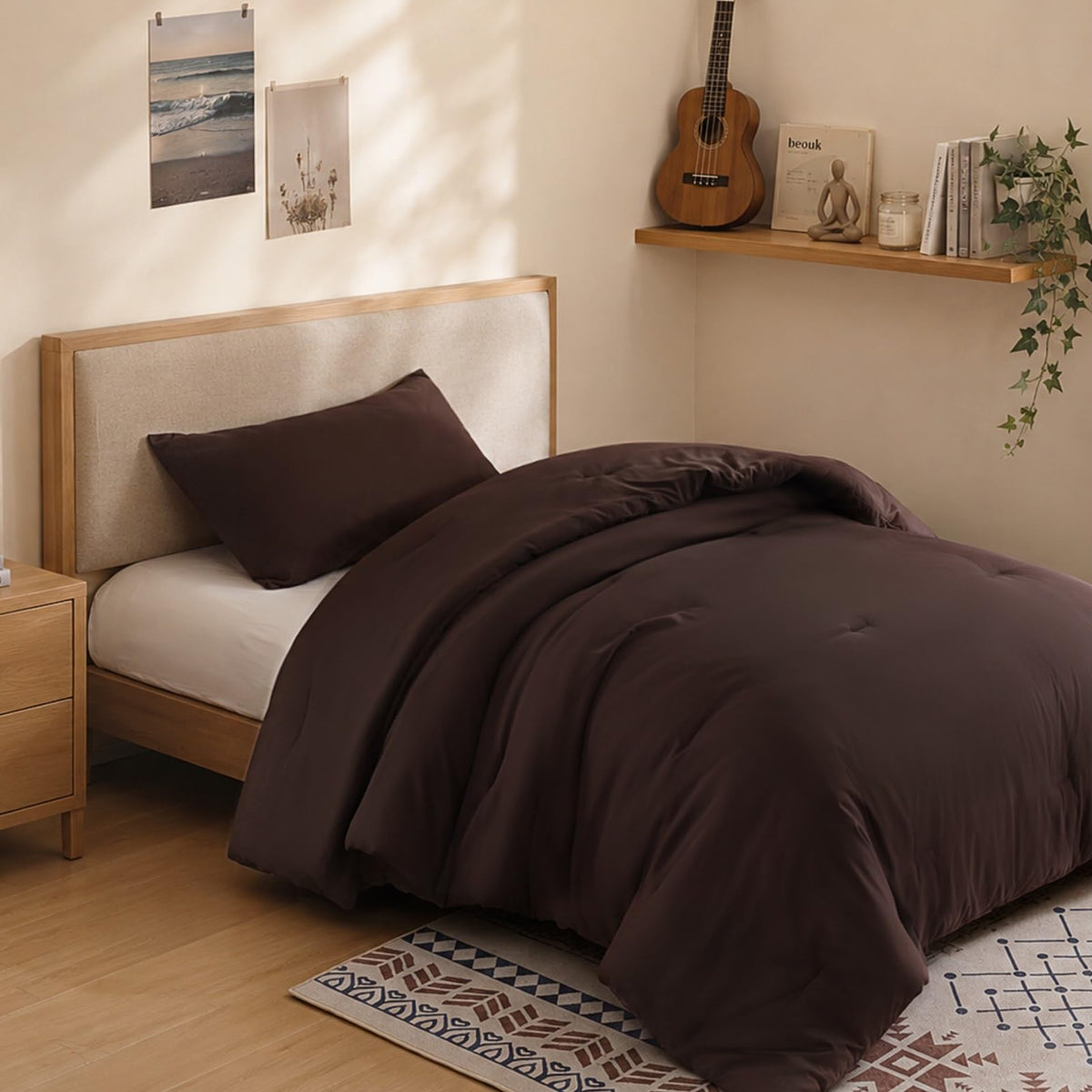 ROSGONIA Queen Comforter Set Taupe Brown, 3pcs(1 Boho Tan Comforter & 2 Pillowcases) All Season Soft Bedding Lightweight Bedspread Blanket Quilt