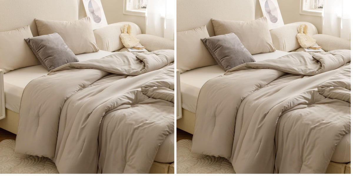 ROSGONIA Queen Comforter Set Oatmeal, 3pcs(1 Boho Oatmeal Comforter & 2 Pillowcases) All Season Soft Bedding Lightweight Bedspread Blanket Quilt