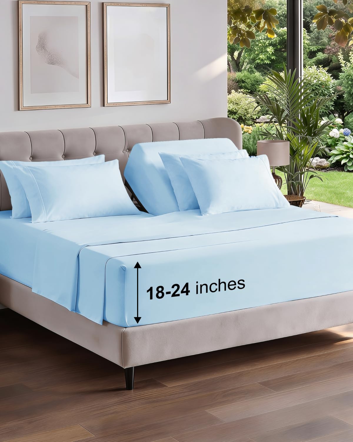 Extra Deep Queen Sheet Set - 6 Piece Breathable and Cooling Sheets - Grey