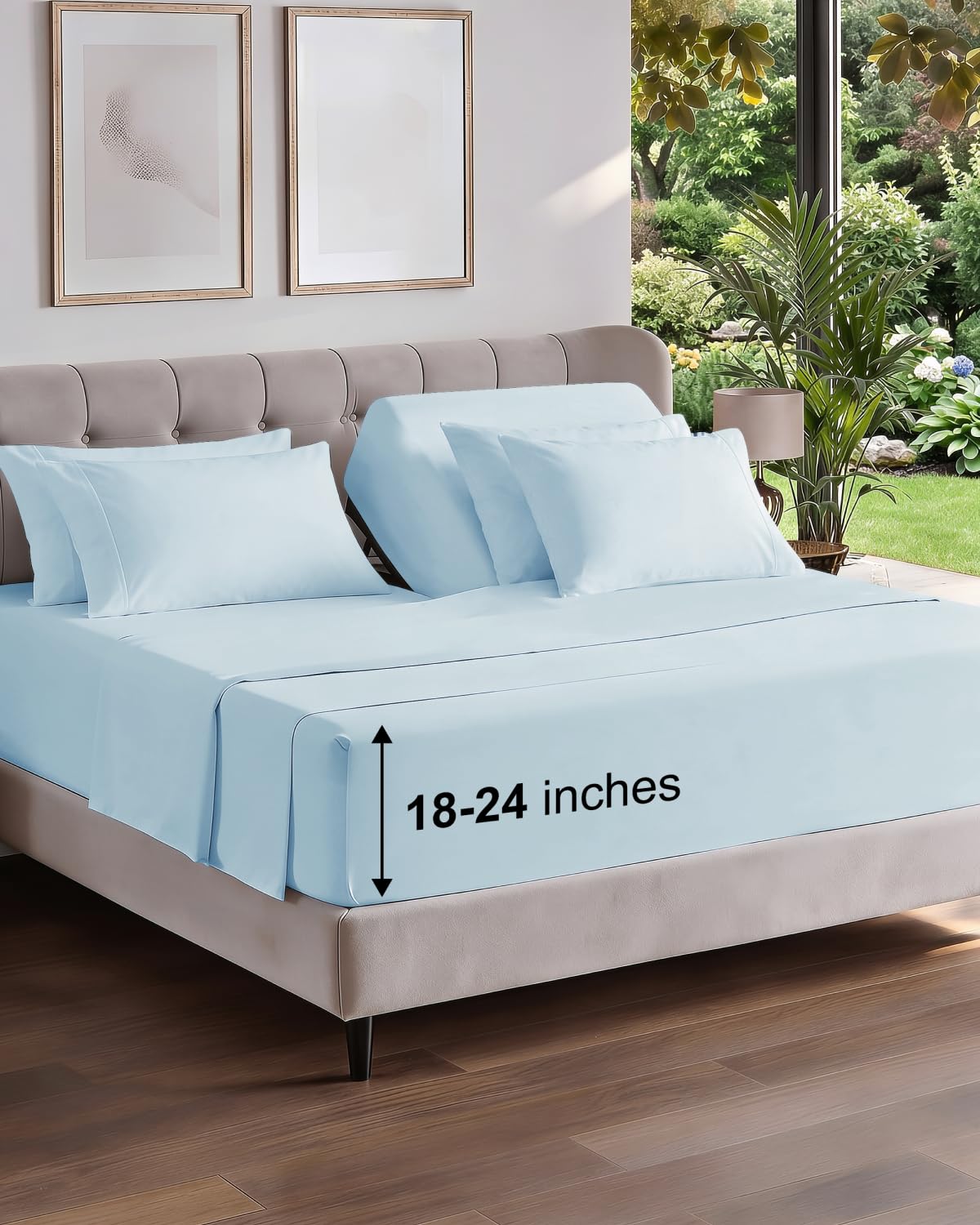Extra Deep Queen Sheet Set - 6 Piece Breathable and Cooling Sheets - Grey