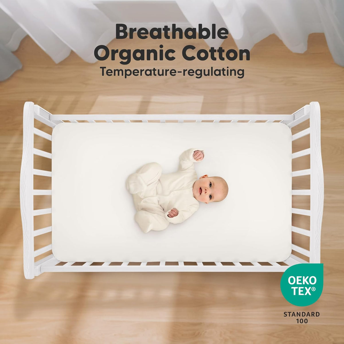 KeaBabies 2pk Organic Cotton Crib Sheets for Boys Girls 52x28, Soft White