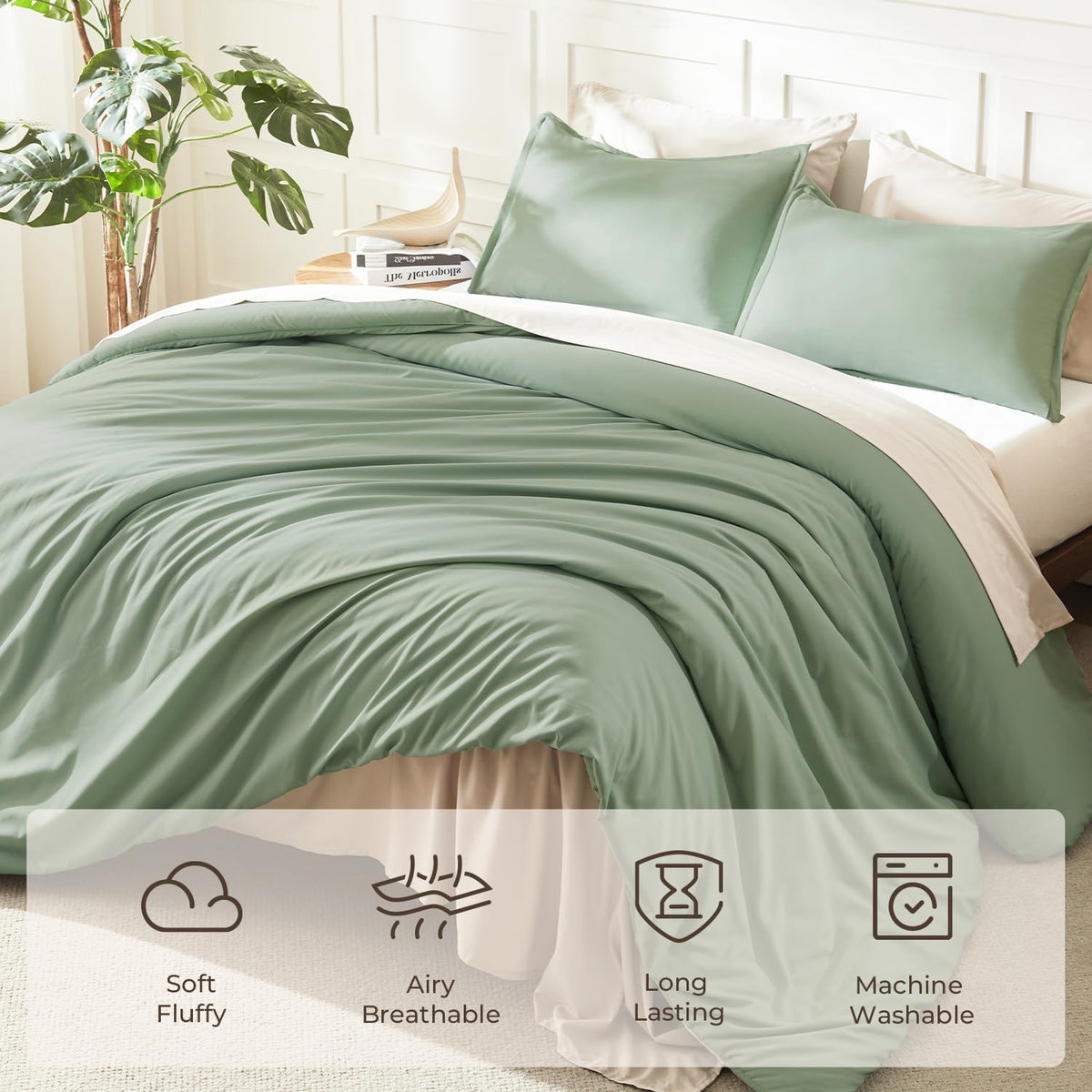 Litanika King Comforter Set Sage Green, 3 Pieces Lightweight Solid Bed Set