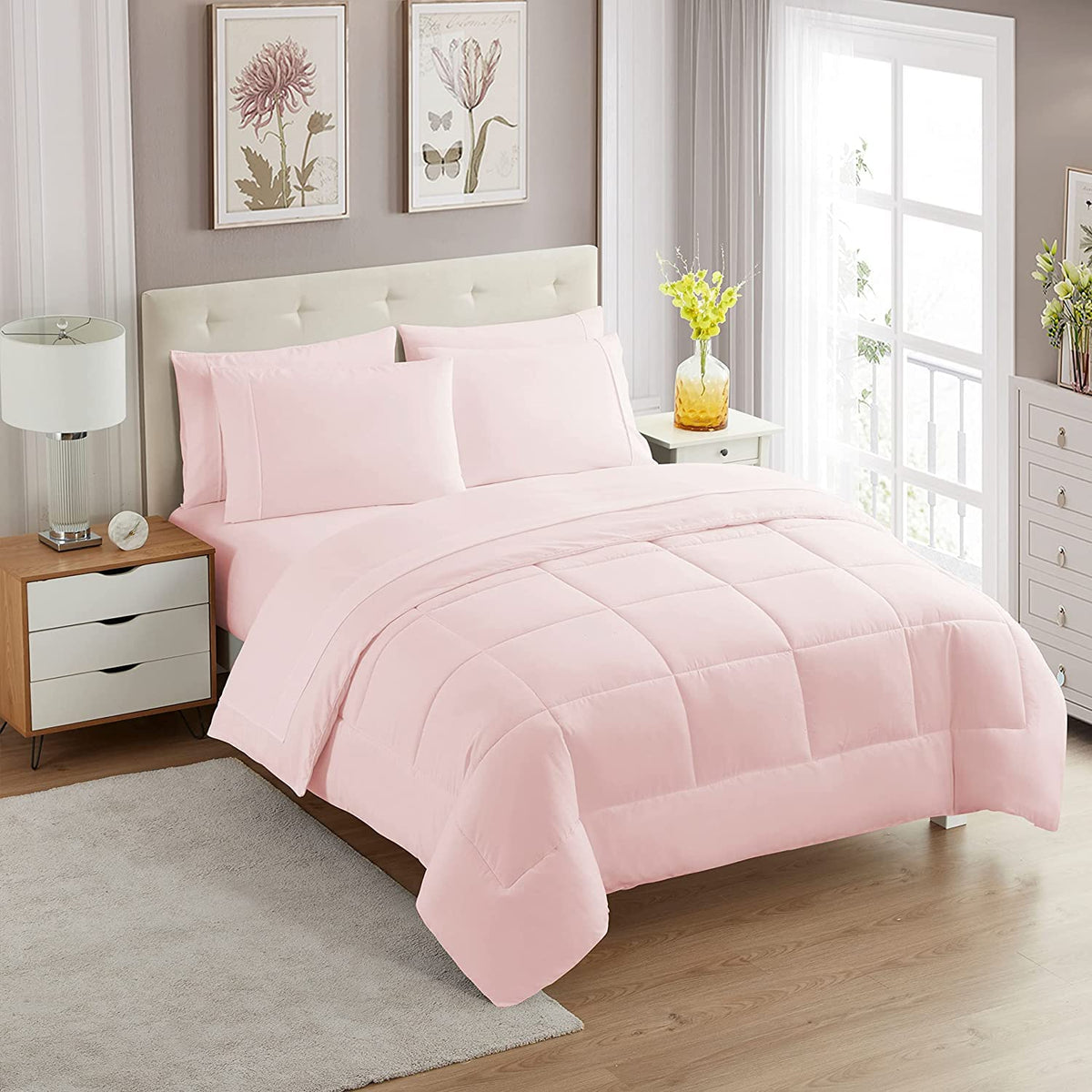 Sweet Home Collection 5 Piece Comforter Set Bag Solid Color All Season Soft Down Alternative Blanket & Luxurious Microfiber Bed Sheets, Navy, Twin