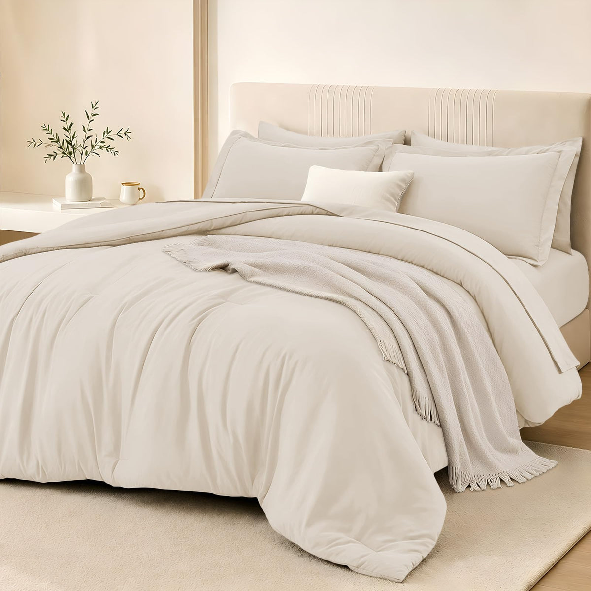 FUANNA Brown Queen Comforter Set 7 Pieces, Bed in a Bag Soft Bedding Sets