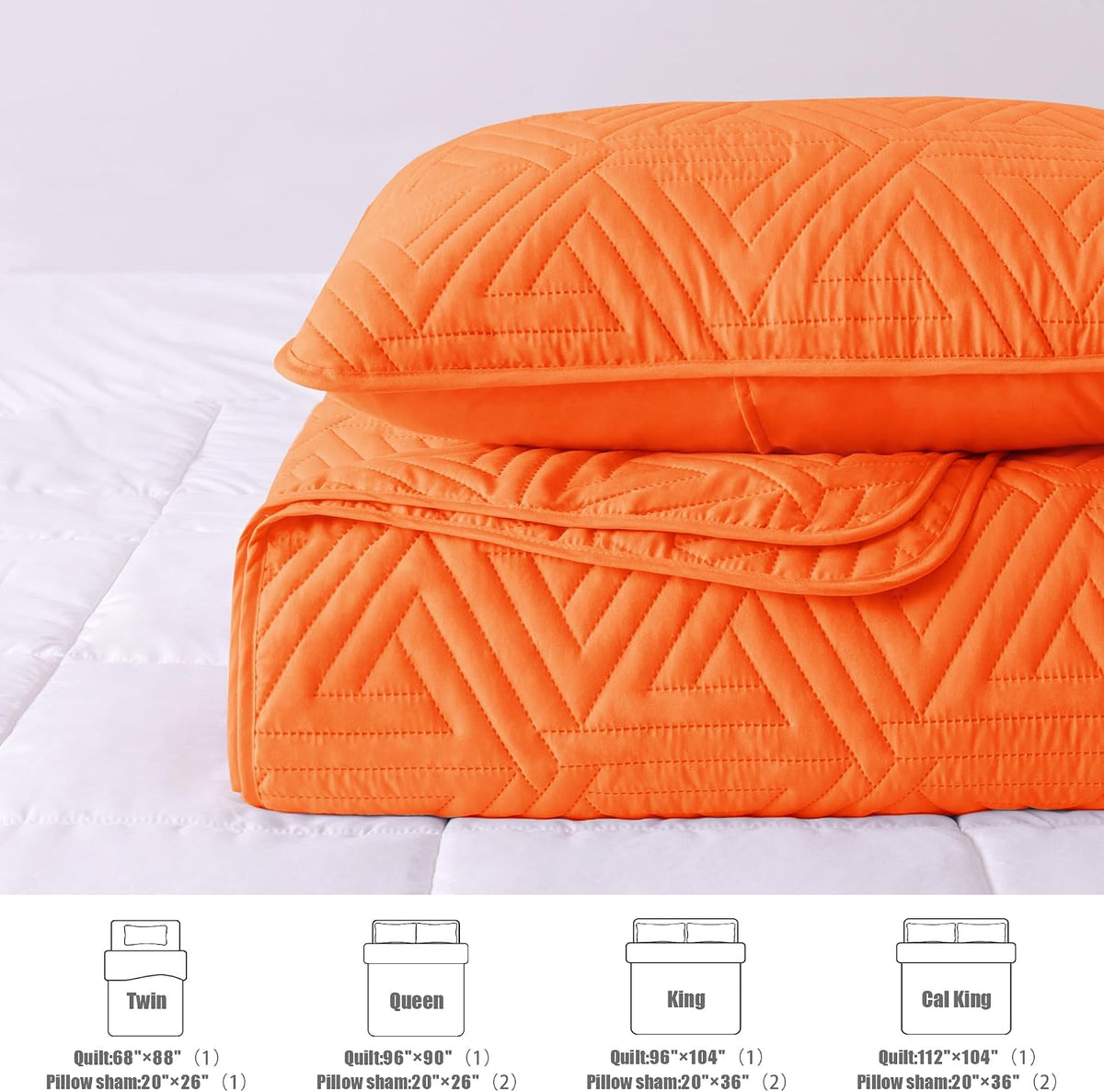 Whale Flotilla Soft Geometric Twin Quilt Set for All Seasons, Orange