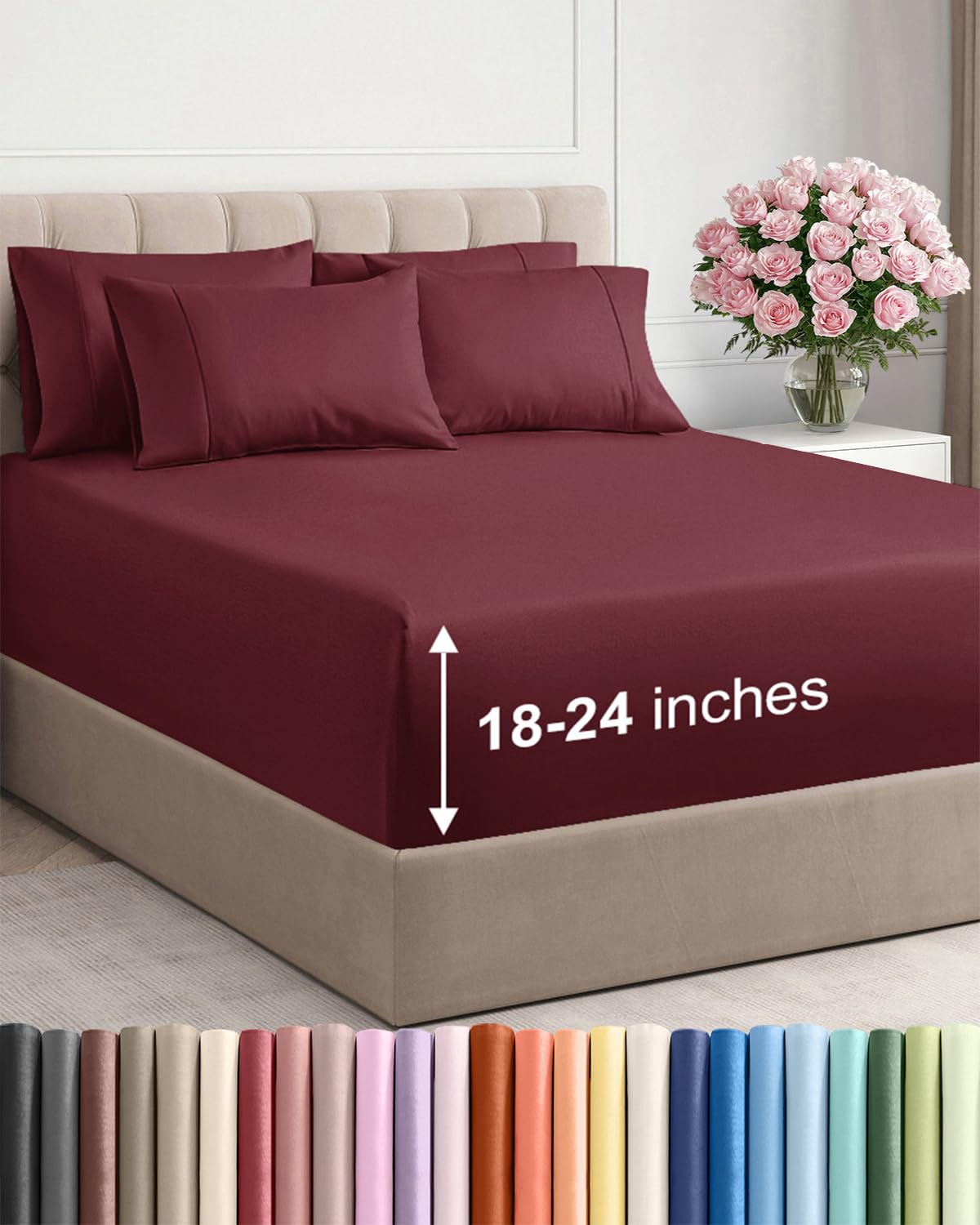 Extra Deep Queen Sheet Set - 6 Piece Breathable and Cooling Sheets - Grey
