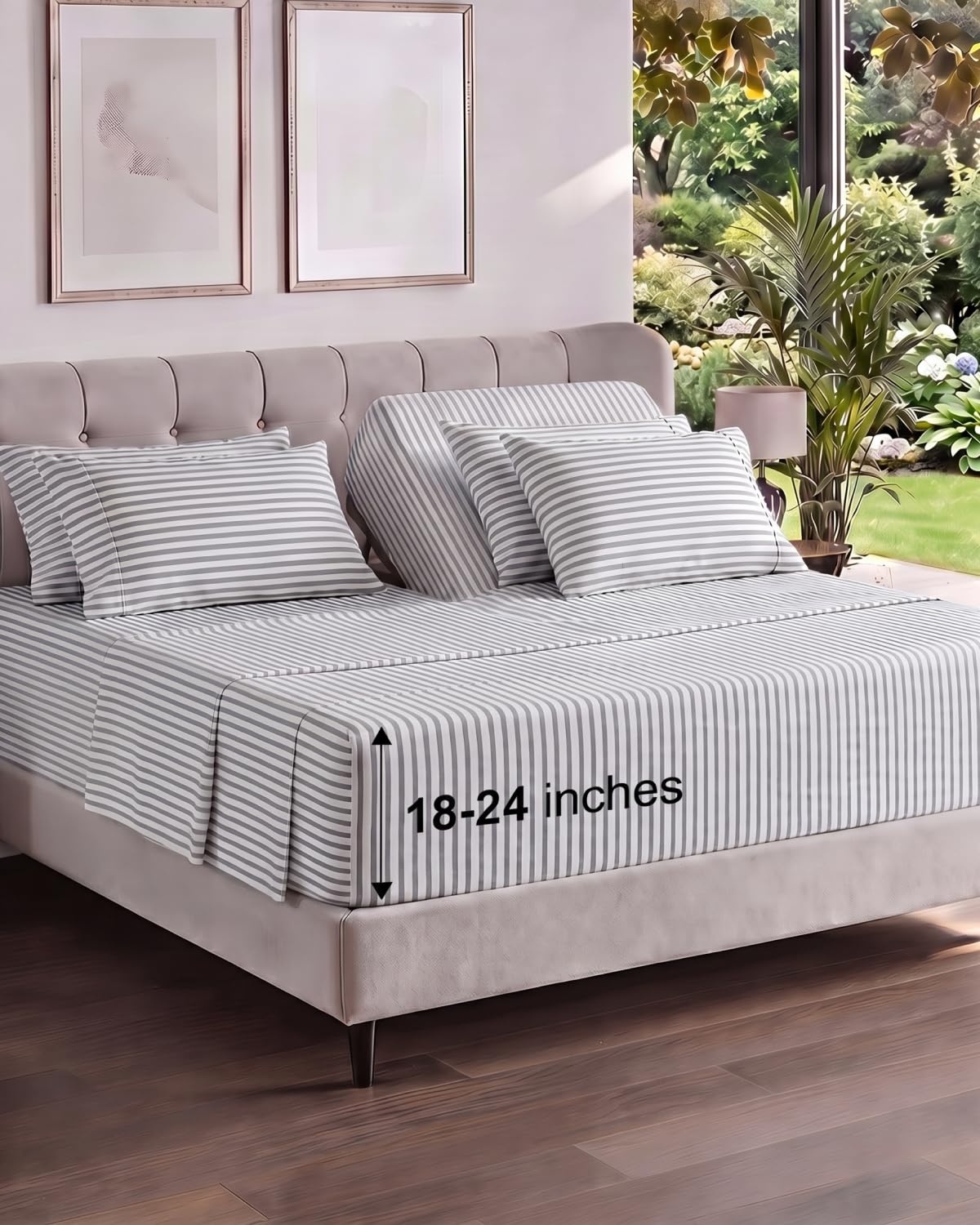 Extra Deep Queen Sheet Set - 6 Piece Breathable and Cooling Sheets - Grey