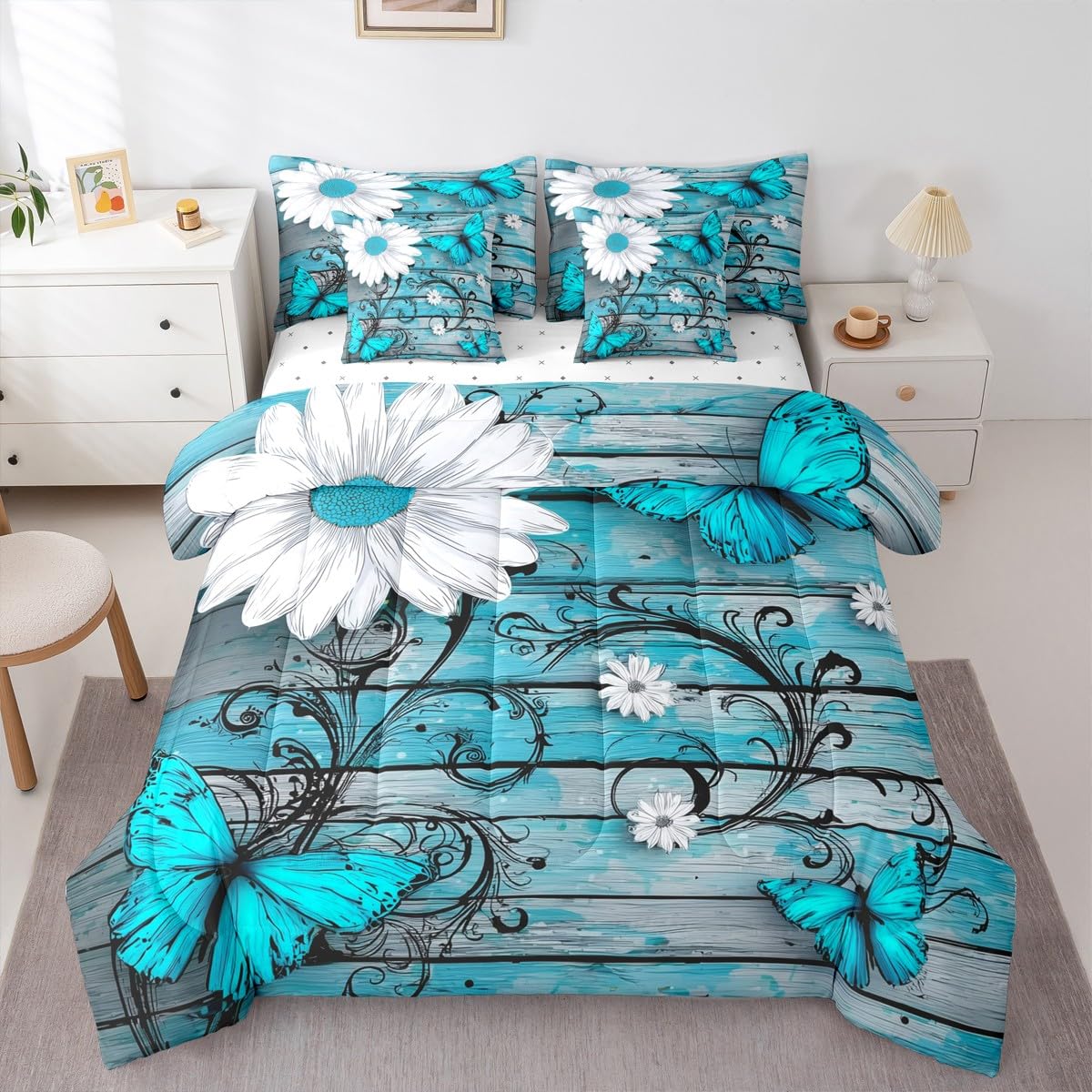 Erosebridal Leopard Print 7 Piece Bedding Set Full Cheetah Decor Comforter Set with Sheets Geometric Modern Bed in A Bag African Safari Animal Bed Sets with 2 Pillowcases, 2 Pillow Covers Lightweight