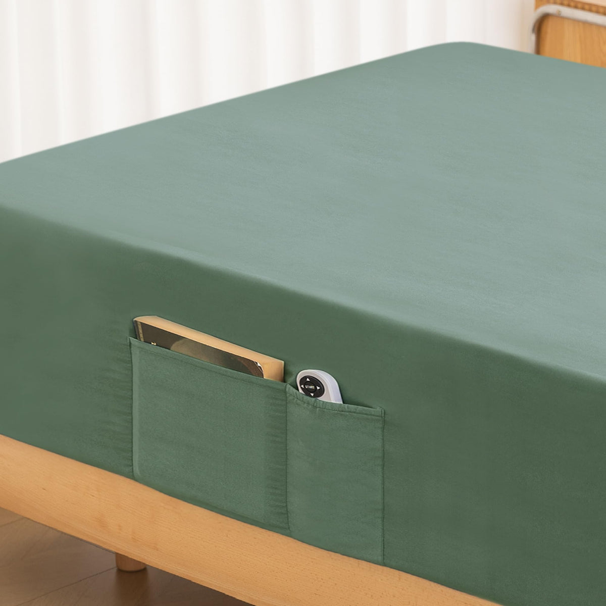 ALYVIA SPRING Twin Fitted Sheet with Side Pocket, Sage, 39x75