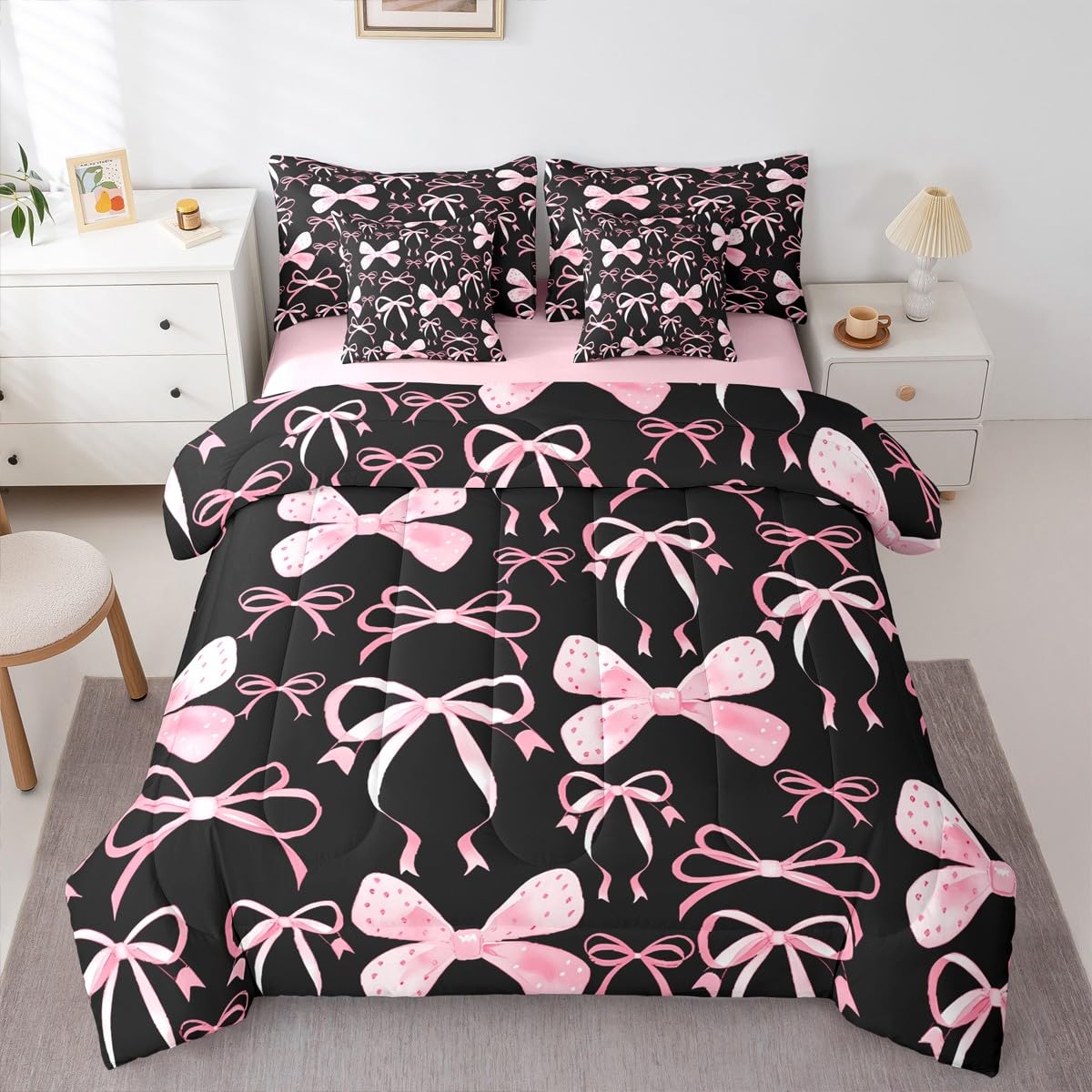 Feelyou Cute Leopard Bedding Set for All Season Cheetah 7 Pieces Comforter Sets Full Size Teens Room Decor Pink Animal Print Bed in a Bag with Comforter, Sheets, Pillowcases & Cushion Cover