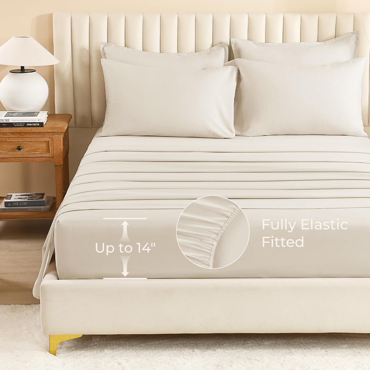 Litanika King Comforter Set with Sheets Beige - 7 Pieces Solid Bed in a Bag