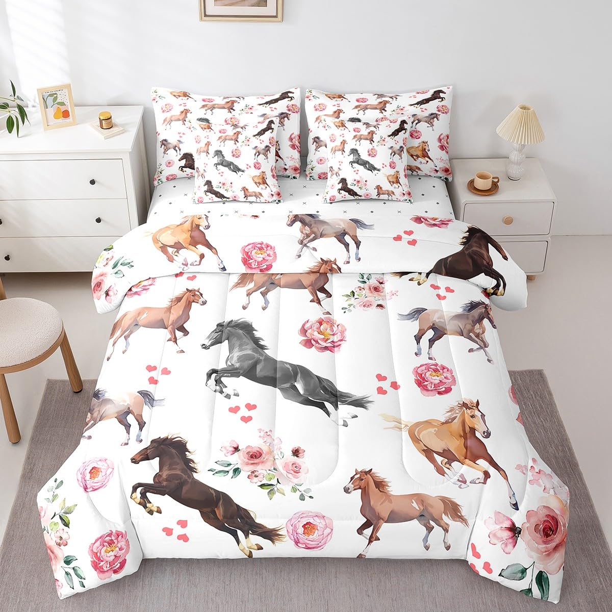 Erosebridal 7 Pcs Rustic Cow Comforter Set King Size,Western Texas Star Bed in a Bag with Flat Fitted Sheet for Cowboy Cowgirl,Cowhide Cow Print Bedding Set with Pillowcases and Cushion Cases