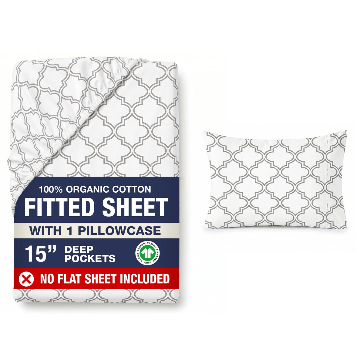 LANE LINEN 100% Organic Cotton Fitted Sheet Queen, 15" Deep Pocket Snug Fit Fully Elasticized Naturally Temperature Regulating Soft & Comfy Deep Pocket Queen - White (+Pillowcases)