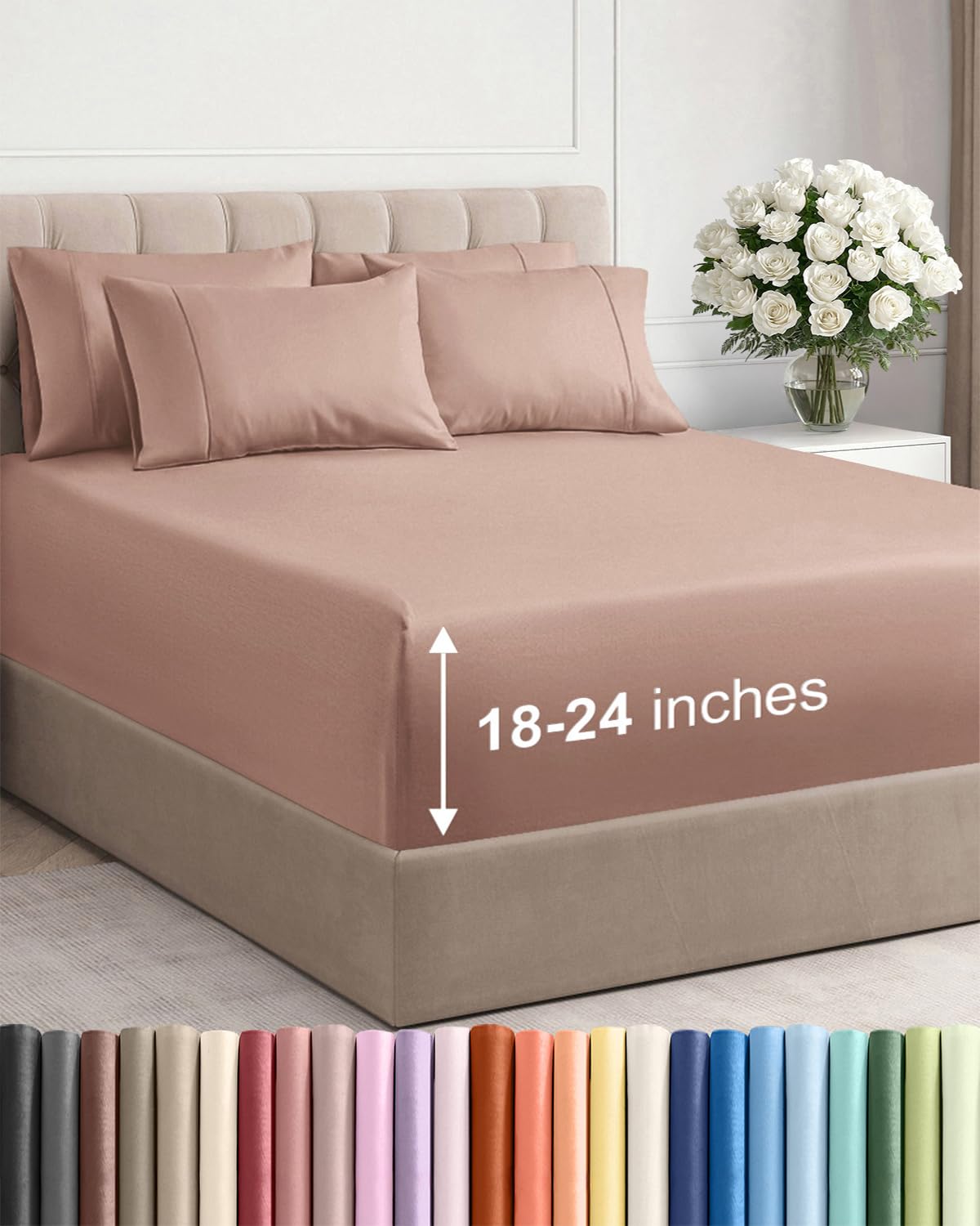 Extra Deep Queen Sheet Set - 6 Piece Breathable and Cooling Sheets - Grey