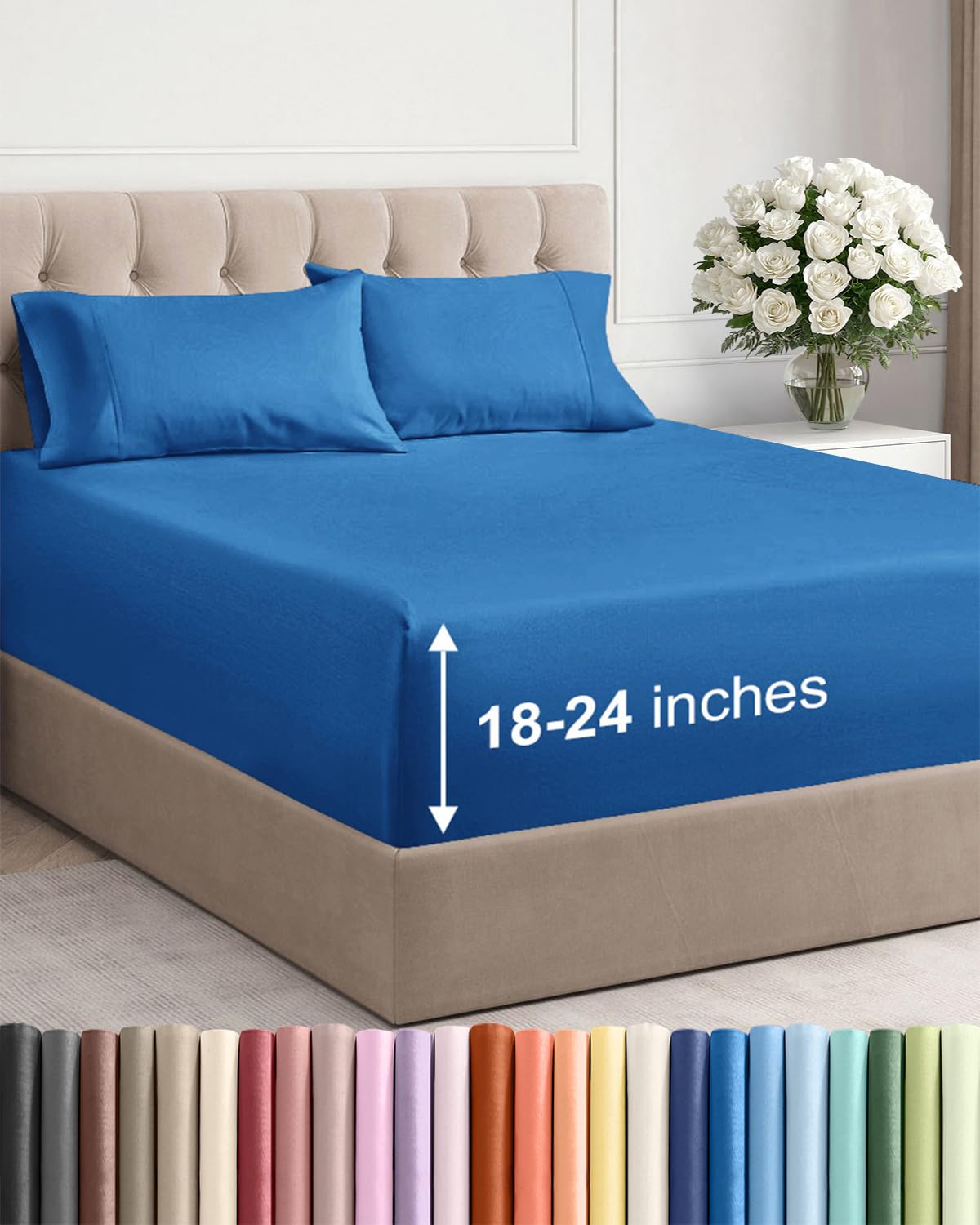 Extra Deep Queen Sheet Set - 6 Piece Breathable and Cooling Sheets - Grey
