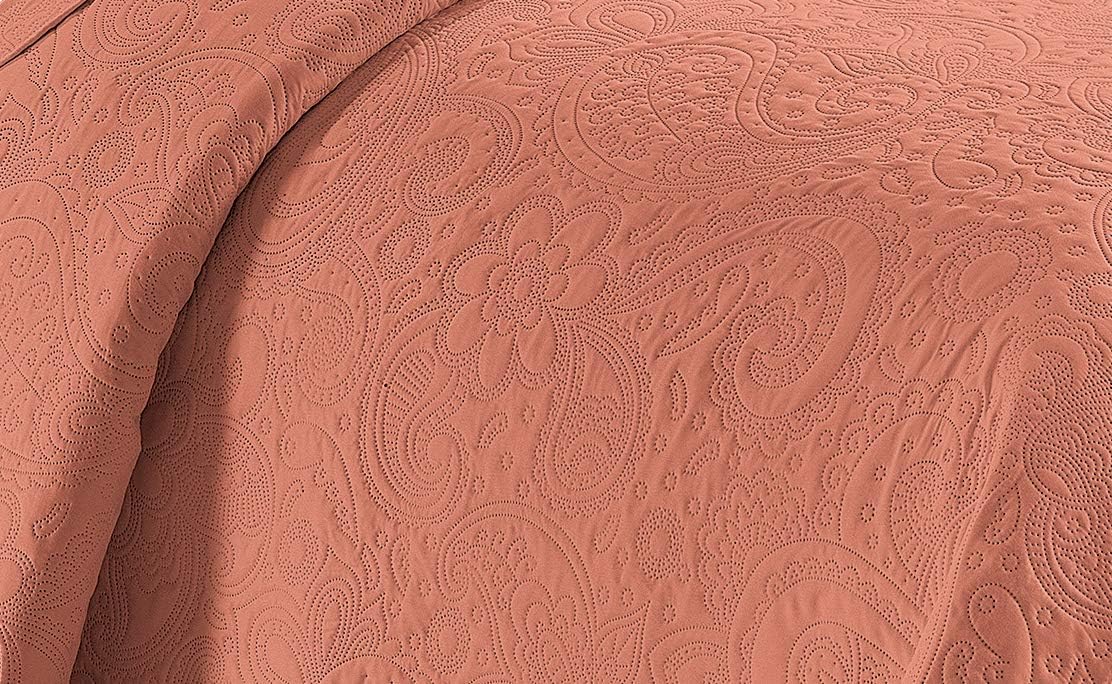 Linen Plus Embossed Coverlet Bedspread Set Oversized Solid Coral Full/Queen Bed Cover Bedding New # Dana