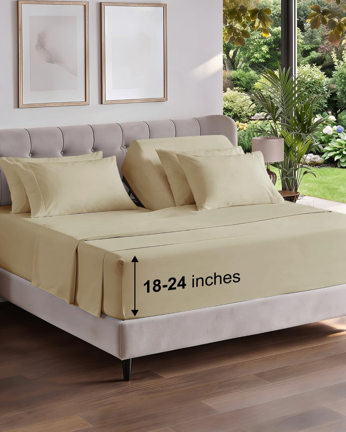 Extra Deep Queen Sheet Set - 6 Piece Breathable and Cooling Sheets - Grey