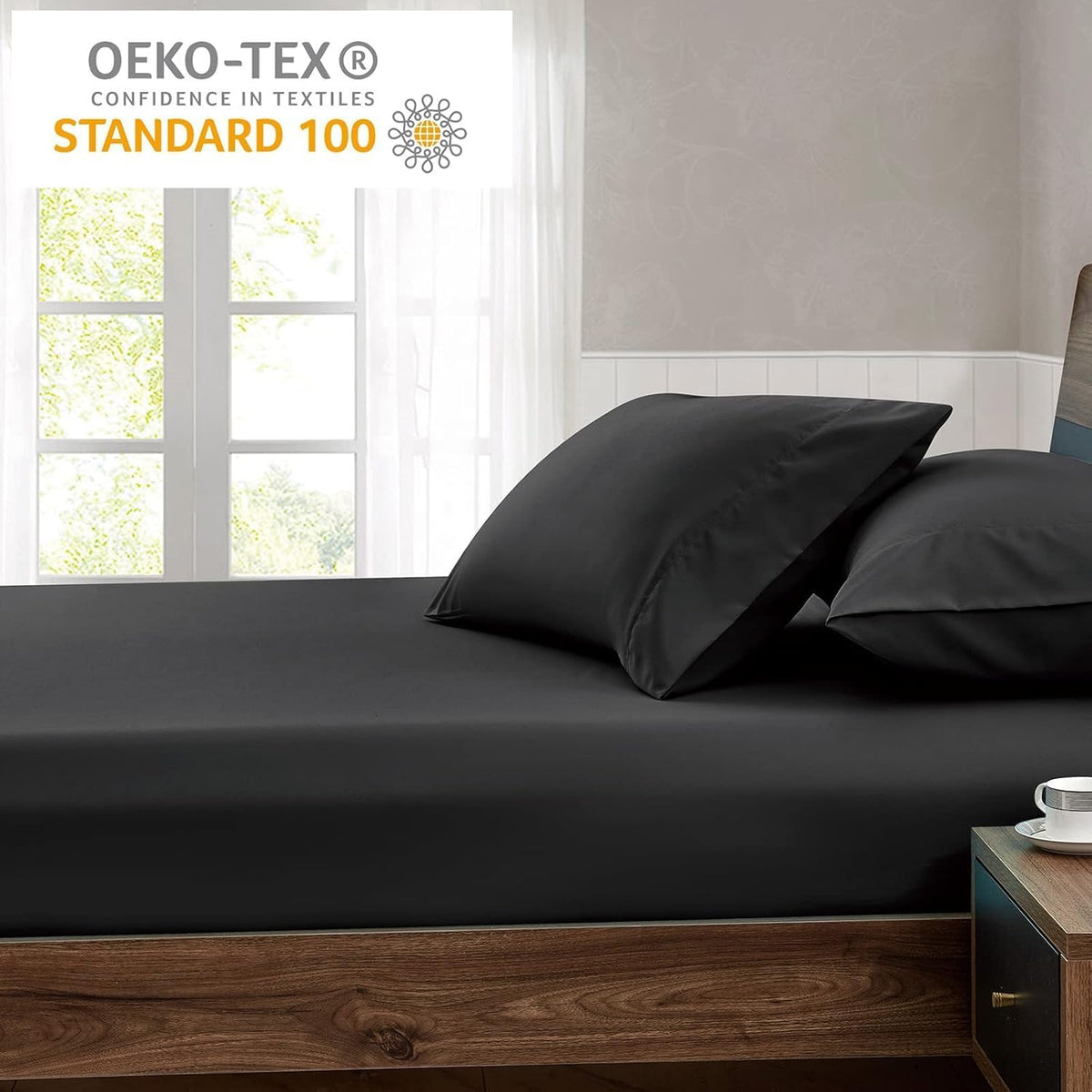 Full XL Microfiber Fitted Sheets, 2-Pack,15" Deep Pocket, Black