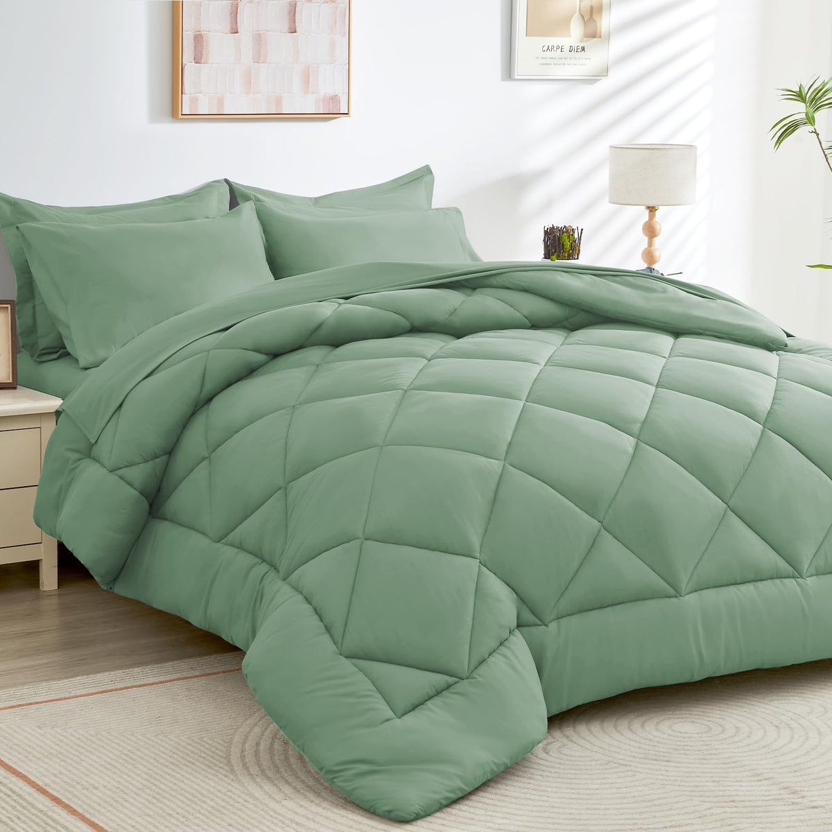 HEVUMYI 7-Piece King Comforter Set, Dark Grey Bed in a Bag