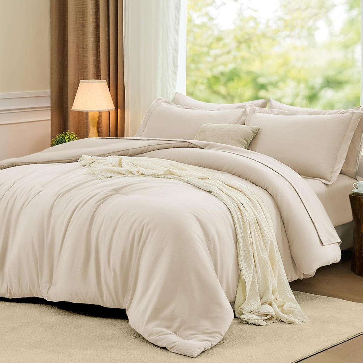 FUANNA Brown Queen Comforter Set 7 Pieces, Bed in a Bag Soft Bedding Sets