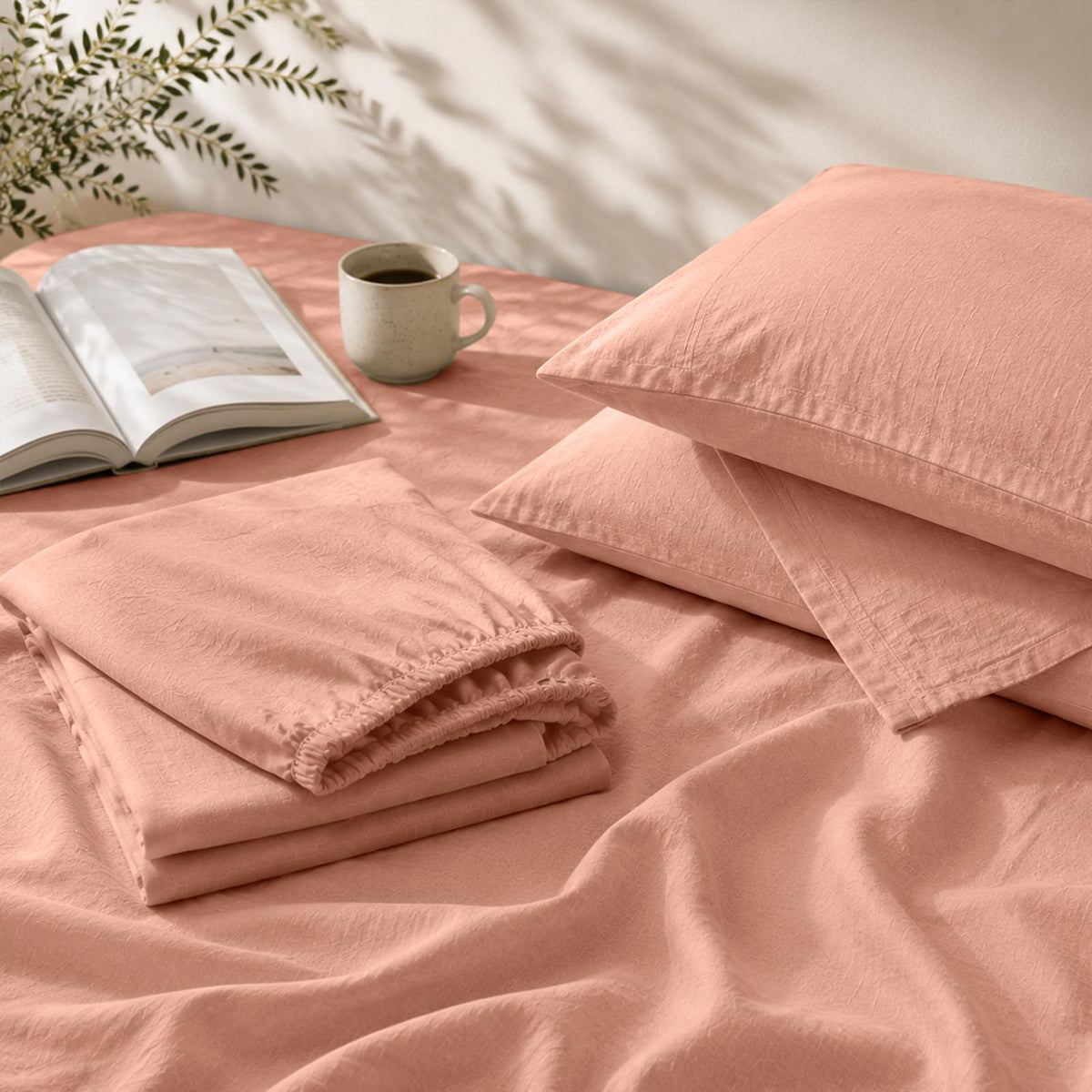 MEISHANG 100% French Linen Sheets Queen,4 Pcs,18-24" Extra Deep Pocket