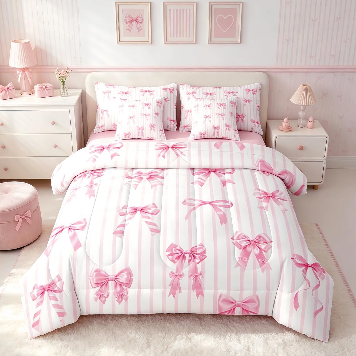 Feelyou Cute Leopard Bedding Set for All Season Cheetah 7 Pieces Comforter Sets Full Size Teens Room Decor Pink Animal Print Bed in a Bag with Comforter, Sheets, Pillowcases & Cushion Cover