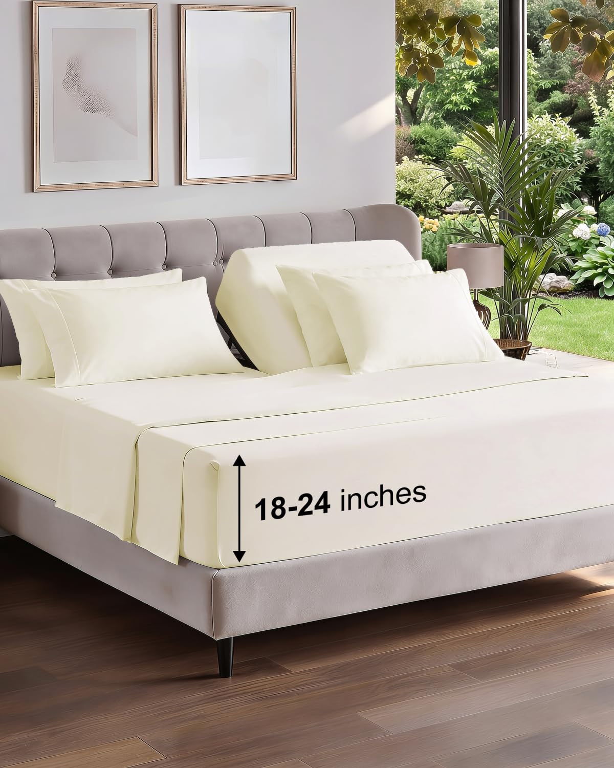 Extra Deep Queen Sheet Set - 6 Piece Breathable and Cooling Sheets - Grey
