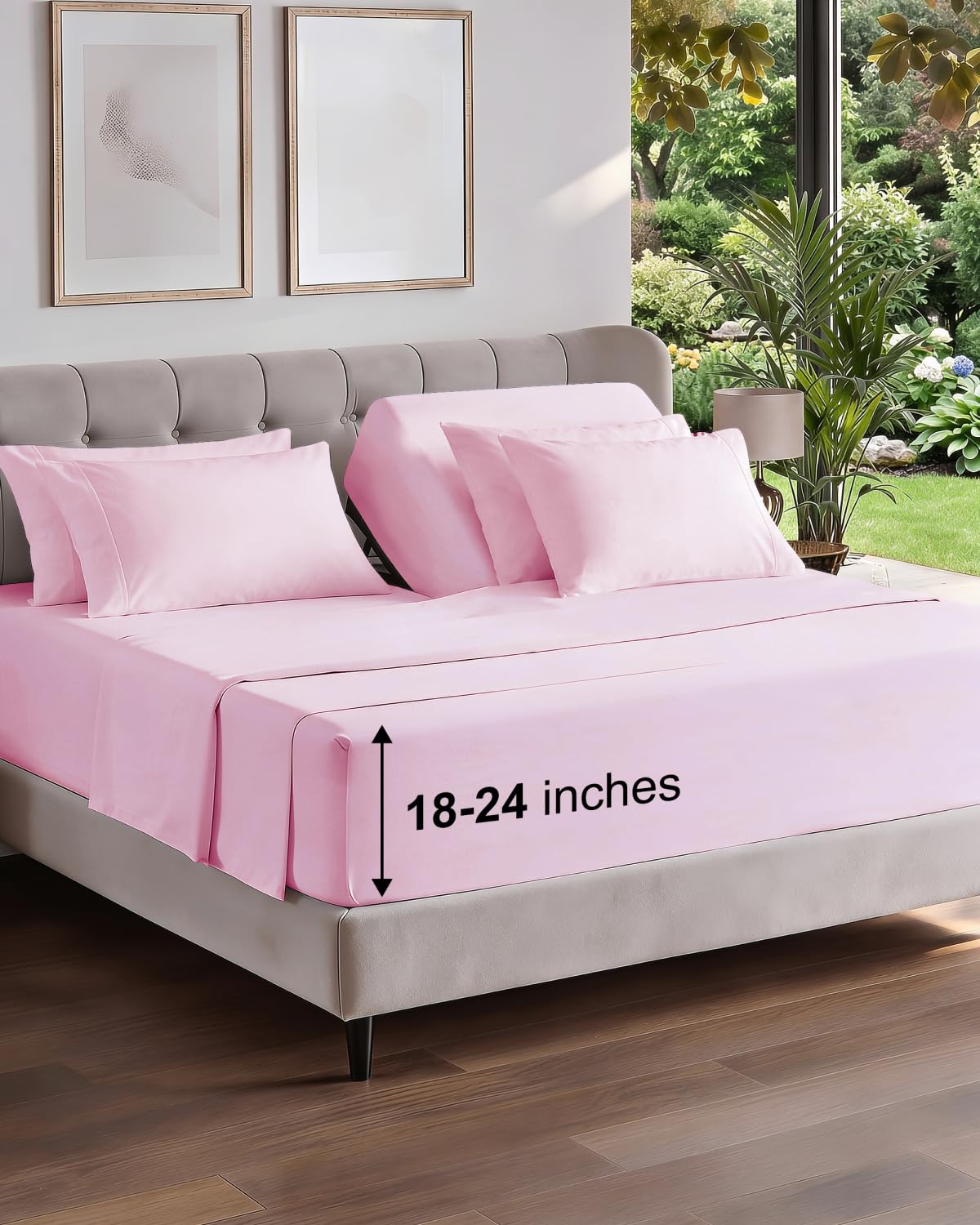 Extra Deep Queen Sheet Set - 6 Piece Breathable and Cooling Sheets - Grey