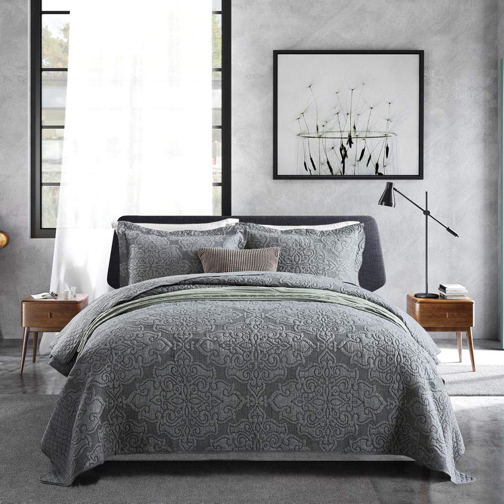 Travan 3-Piece Quilt Set Quilted Bedspread Lightweight Coverlet Set Garden Style Floral Printed Oversized Quilted Bedding Set with Shams for All Season, Exquisite, Queen Size