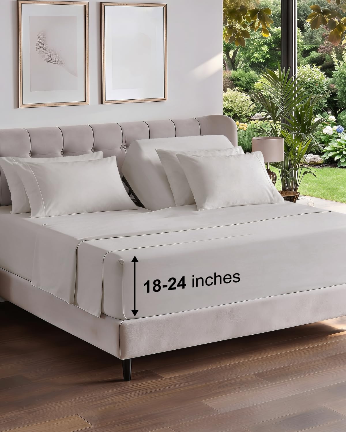 Extra Deep Queen Sheet Set - 6 Piece Breathable and Cooling Sheets - Grey