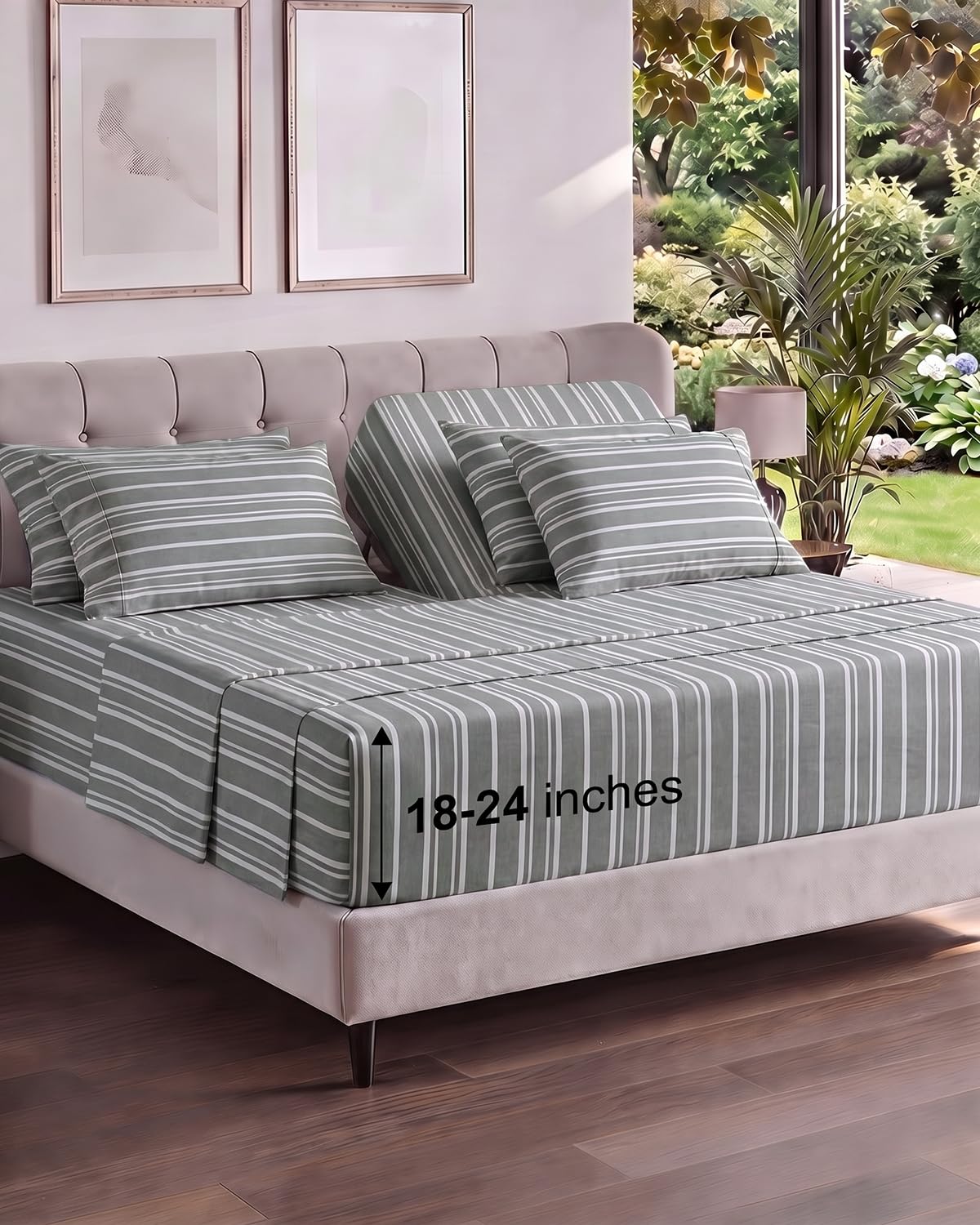 Extra Deep Queen Sheet Set - 6 Piece Breathable and Cooling Sheets - Grey