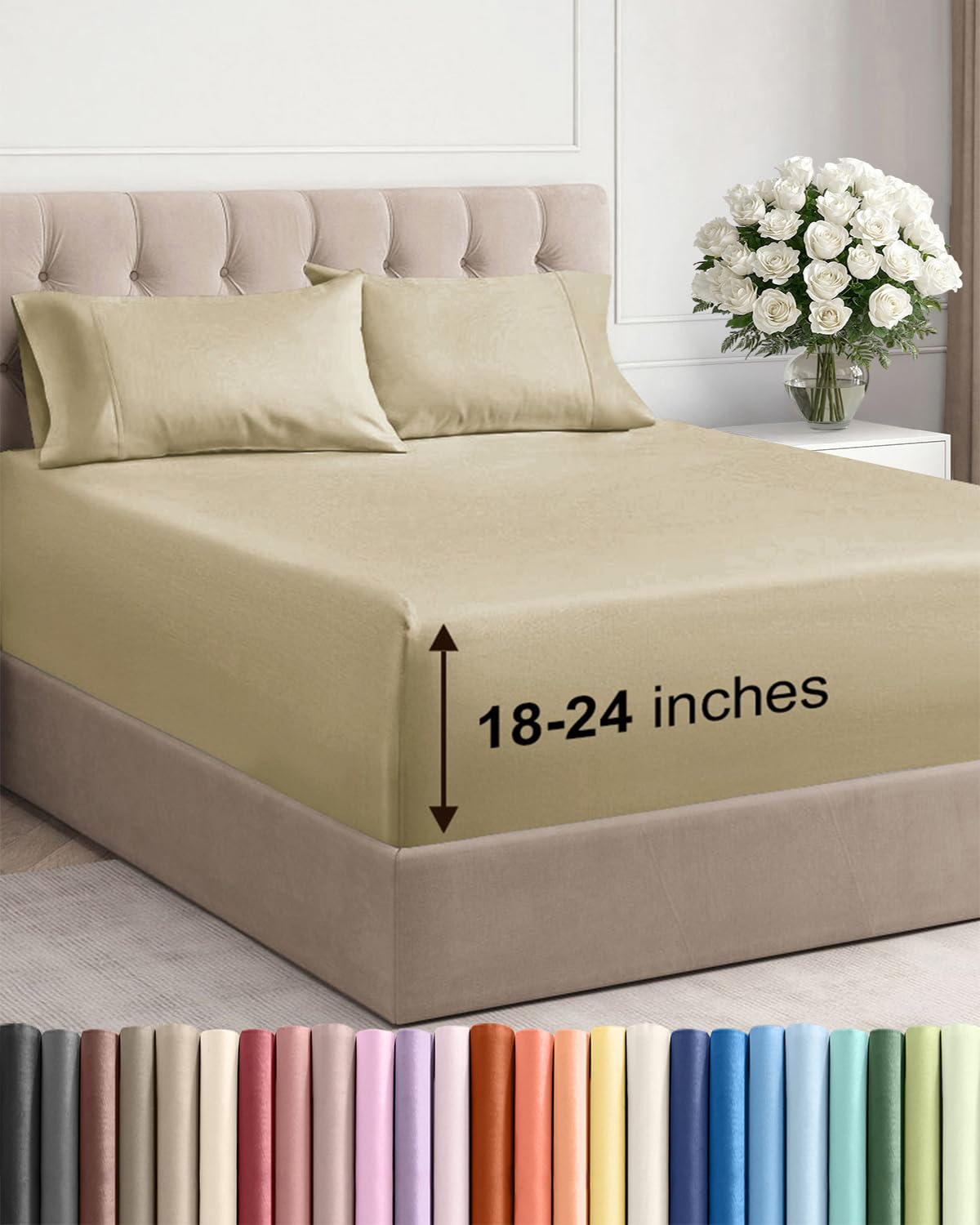 Extra Deep Queen Sheet Set - 6 Piece Breathable and Cooling Sheets - Grey