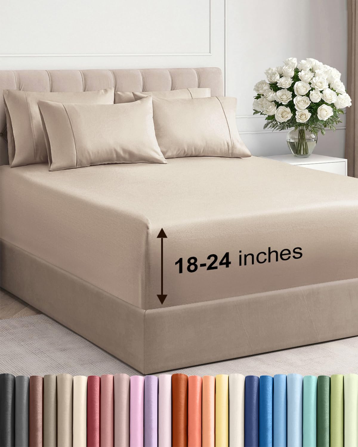 Extra Deep Queen Sheet Set - 6 Piece Breathable and Cooling Sheets - Grey