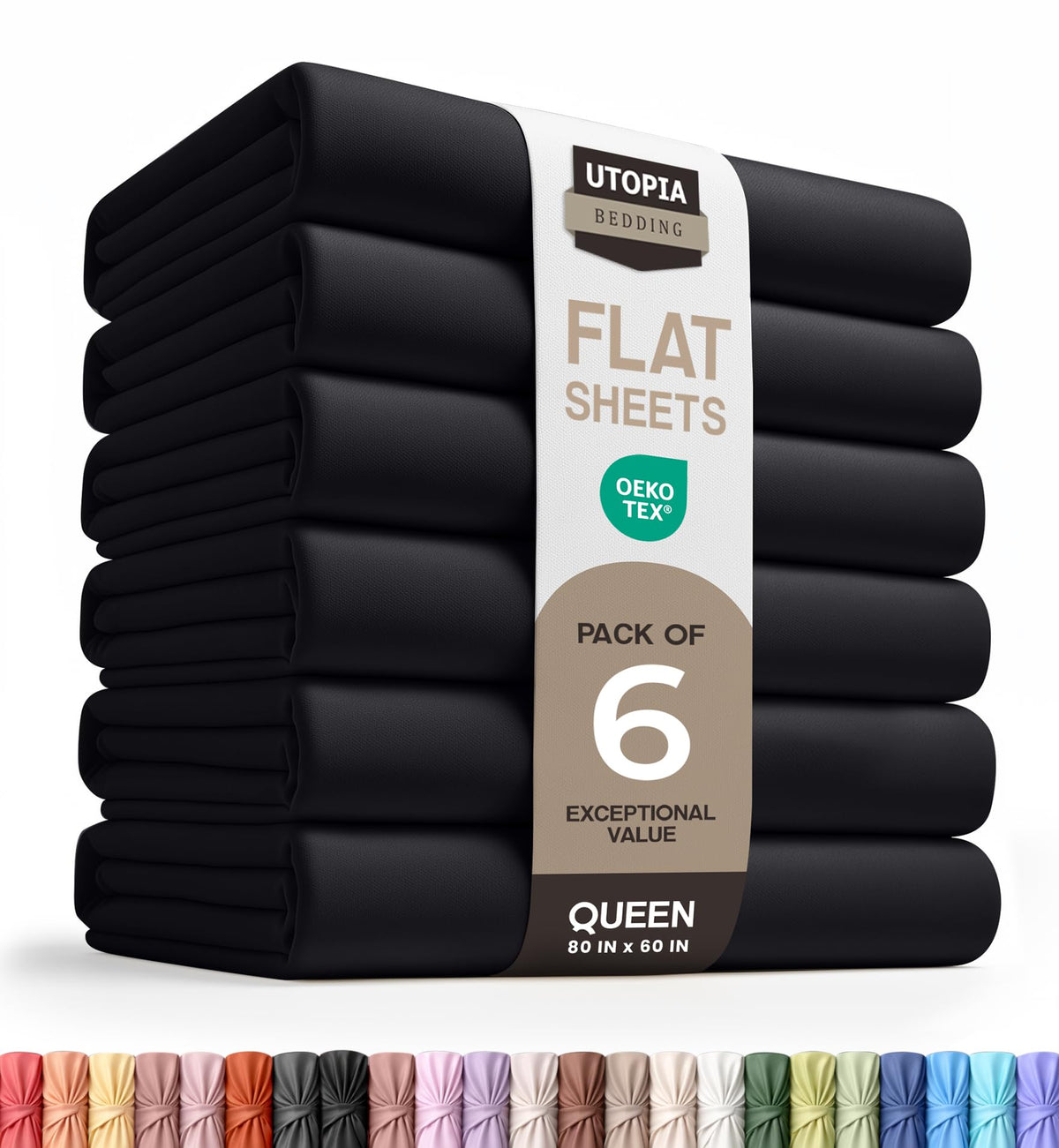Queen Size Flat Sheet Only Pack of 6, Ultra Soft Hotel Sheets, White