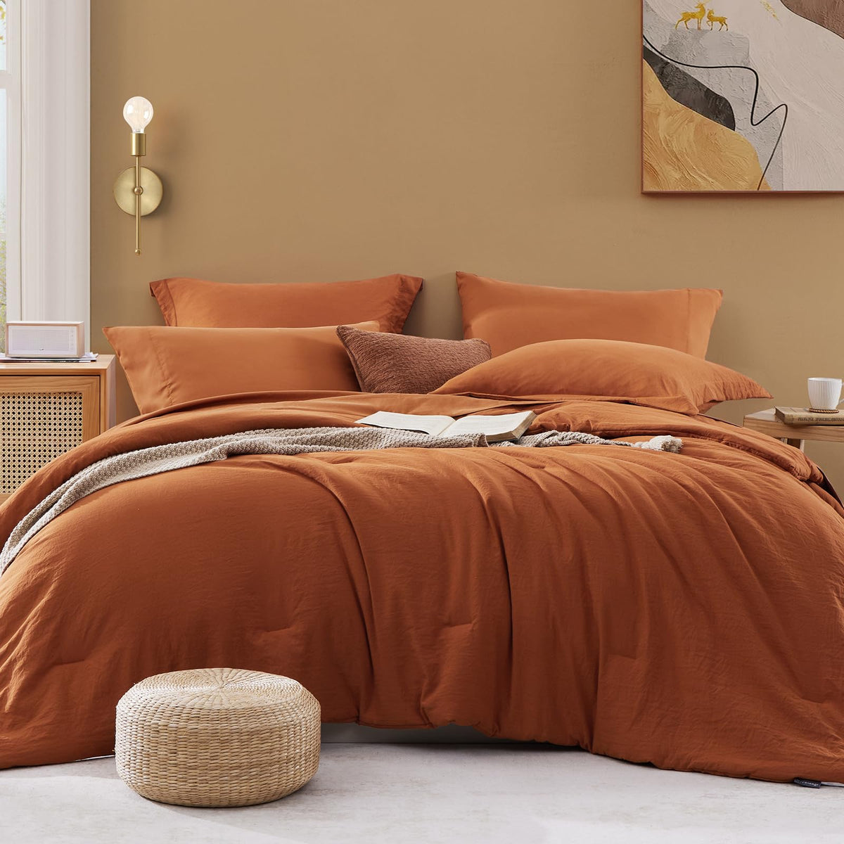 King Size Comforter Set- 7 Pieces Prewashed Bed in a Bag King Bedding Sets