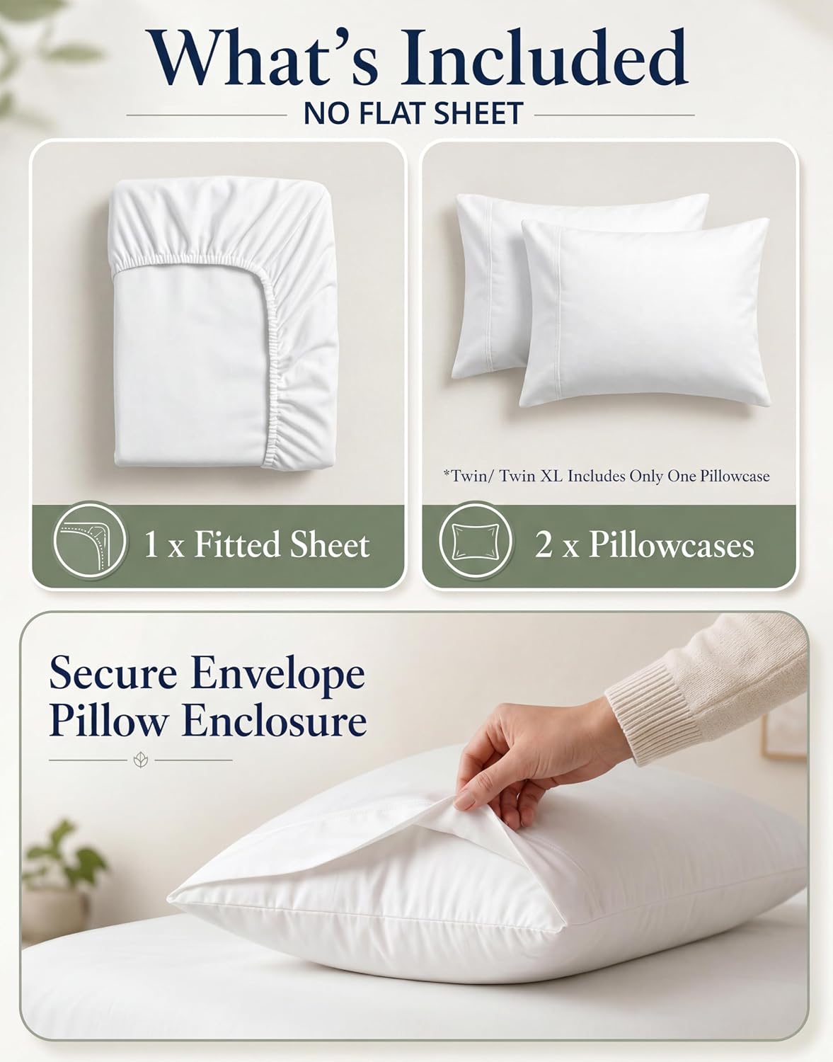 LANE LINEN 100% Organic Cotton Fitted Sheet Queen, 15" Deep Pocket Snug Fit Fully Elasticized Naturally Temperature Regulating Soft & Comfy Deep Pocket Queen - White (+Pillowcases)