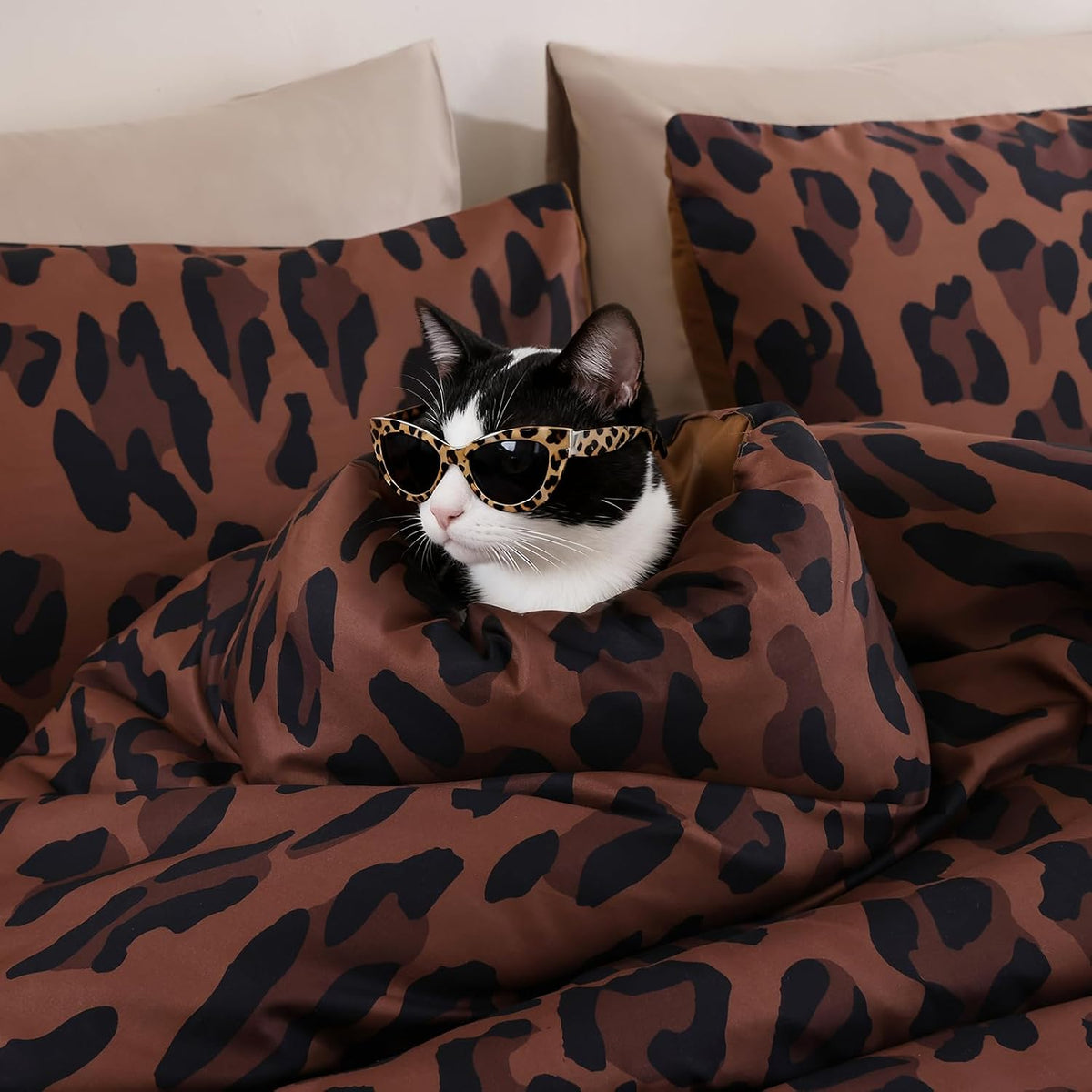 Cheetah Print Comforter Set Queen, Luxury Leopard Print Bedding, Brown