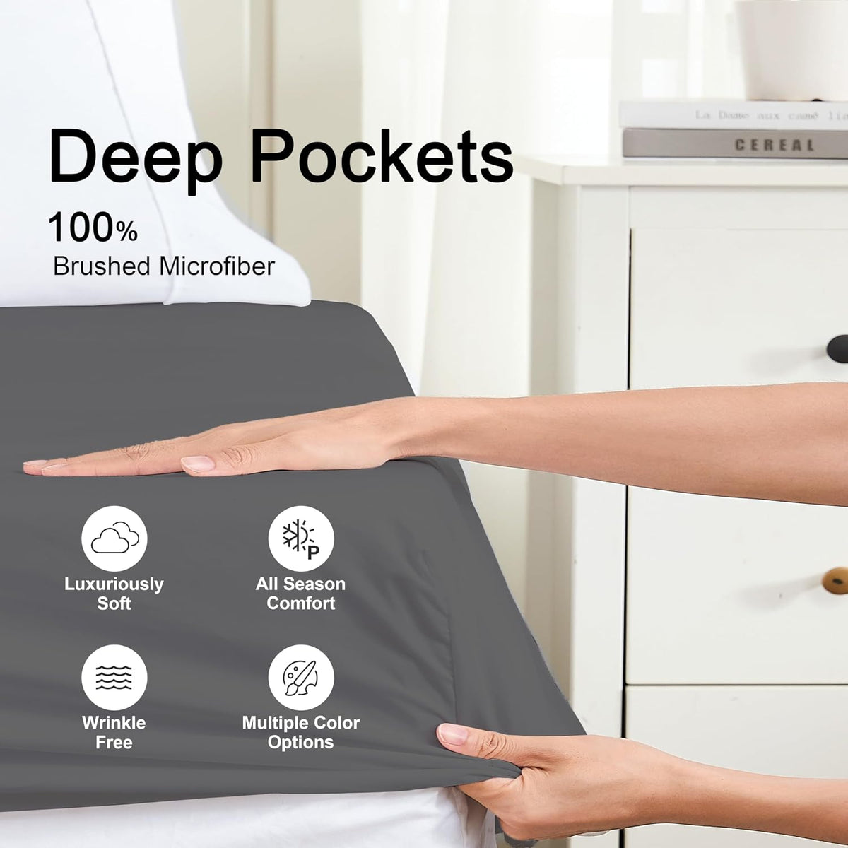 Hotella California King Size Fitted Sheet,14" Deep Pocket Dark Gray Sheet