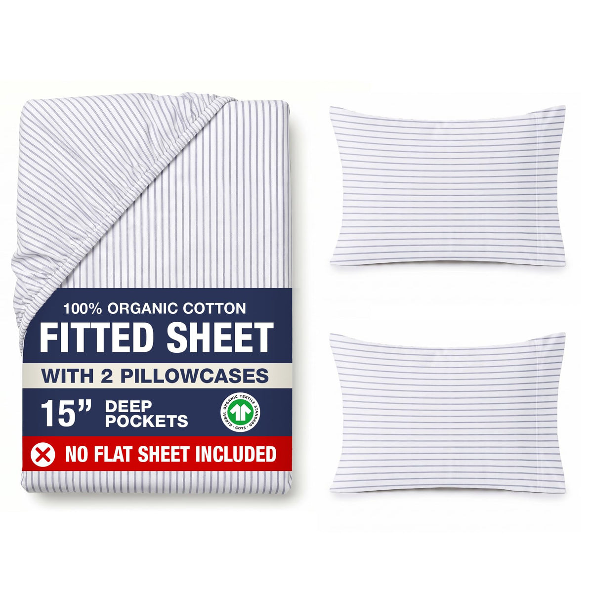 LANE LINEN 100% Organic Cotton Fitted Sheet Queen, 15" Deep Pocket Snug Fit Fully Elasticized Naturally Temperature Regulating Soft & Comfy Deep Pocket Queen - White (+Pillowcases)
