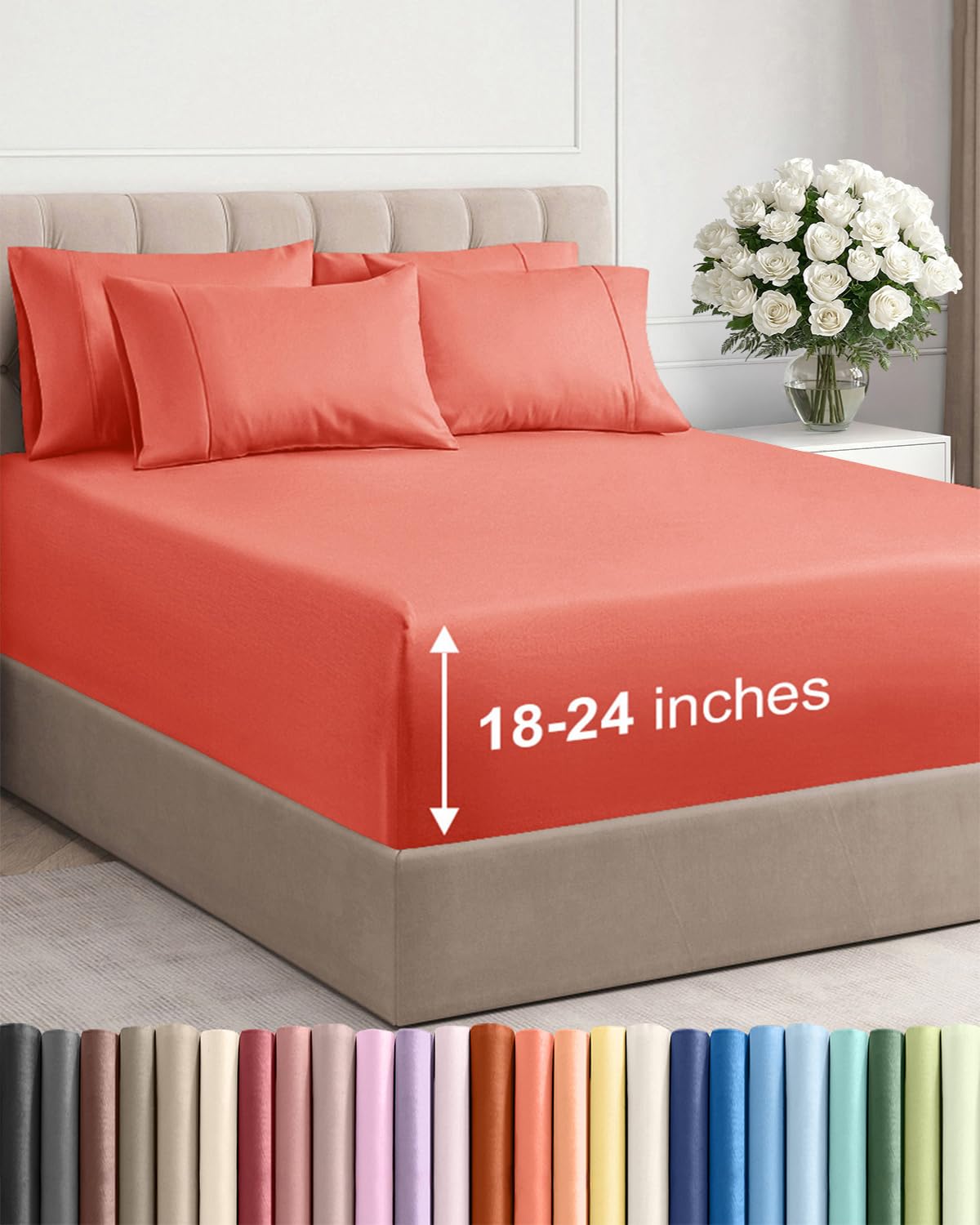 Extra Deep Queen Sheet Set - 6 Piece Breathable and Cooling Sheets - Grey