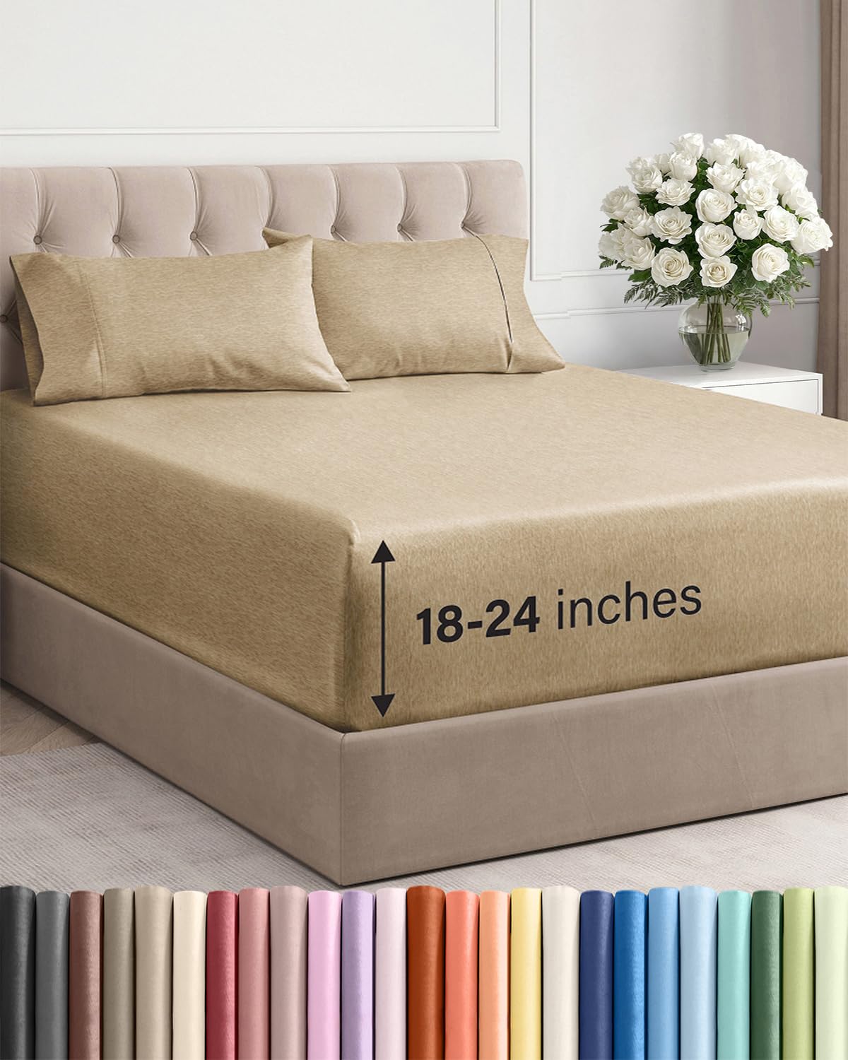 Extra Deep Queen Sheet Set - 6 Piece Breathable and Cooling Sheets - Grey