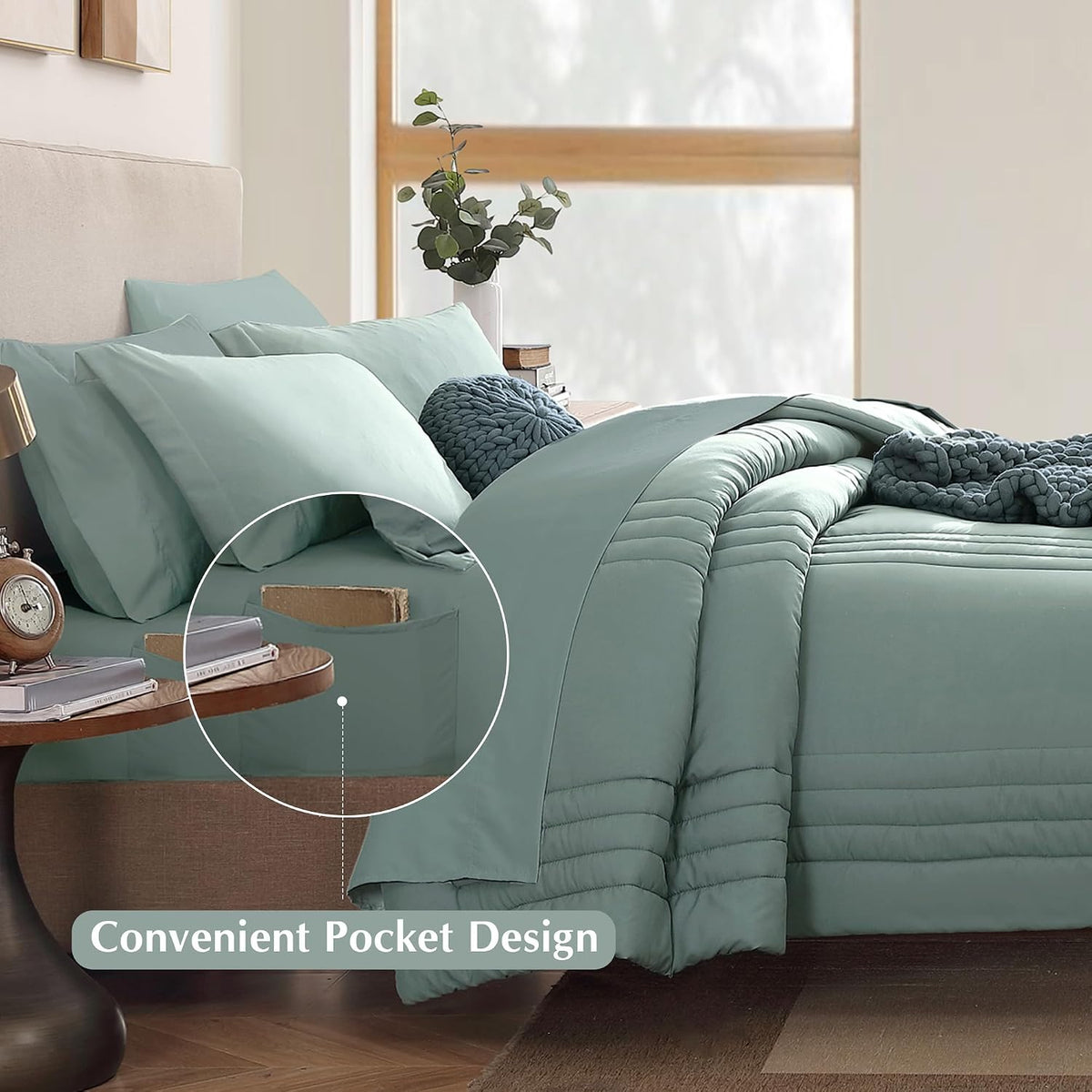 Full Size Comforter Sets-7 Pieces Sage Soft Bed in a Bag Full Bedding Sets