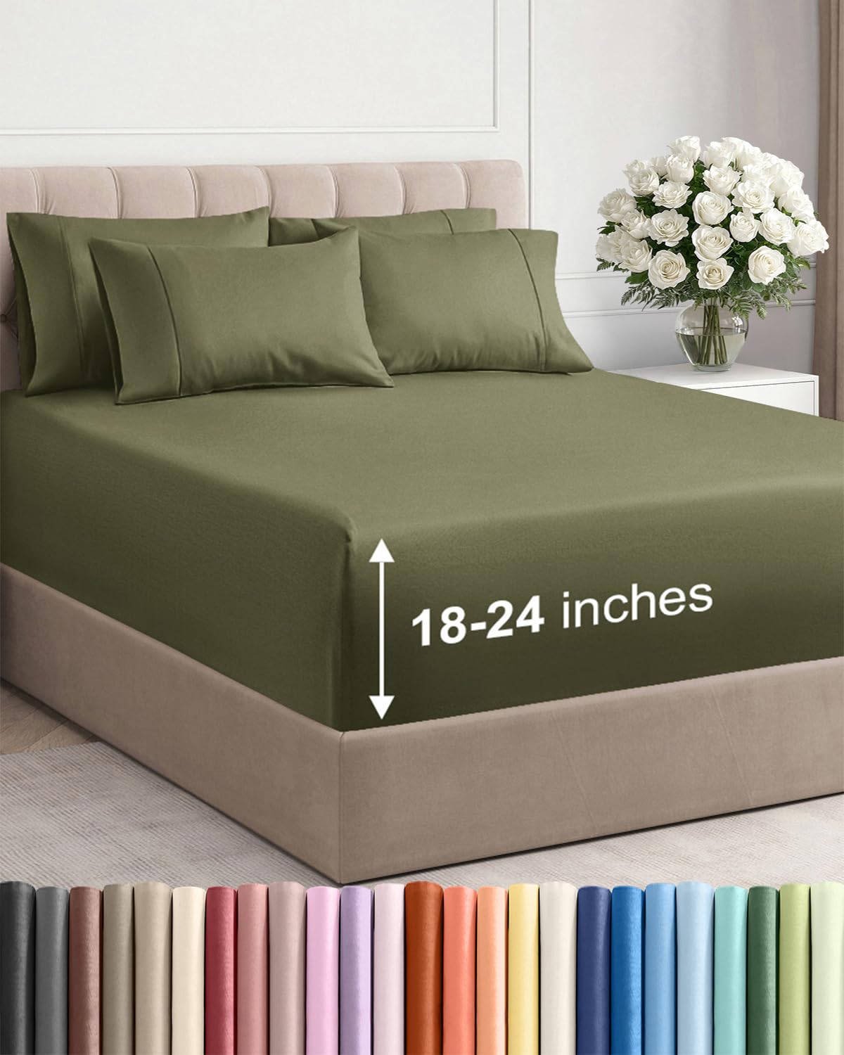 Extra Deep Queen Sheet Set - 6 Piece Breathable and Cooling Sheets - Grey