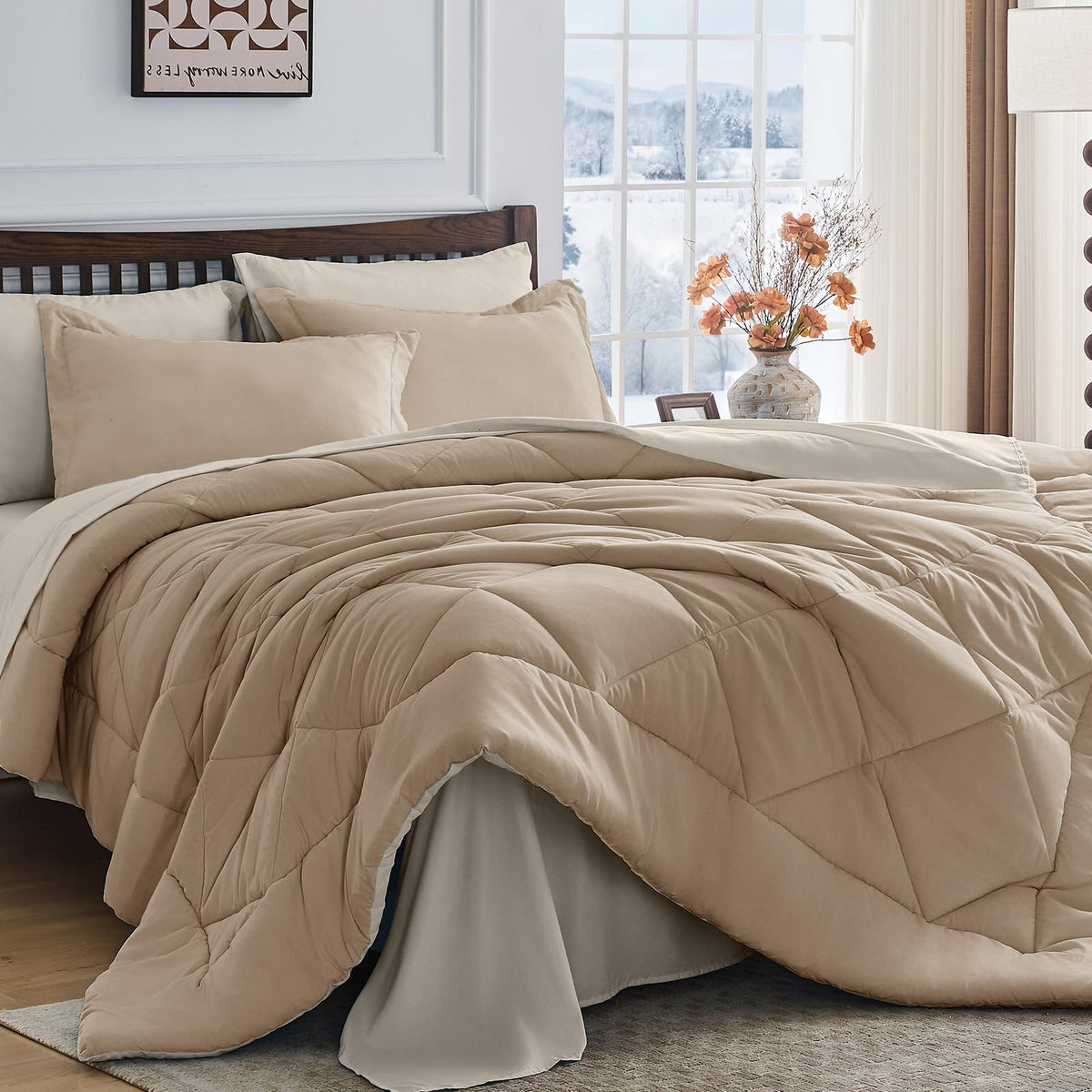 HEVUMYI 7-Piece King Comforter Set, Dark Grey Bed in a Bag