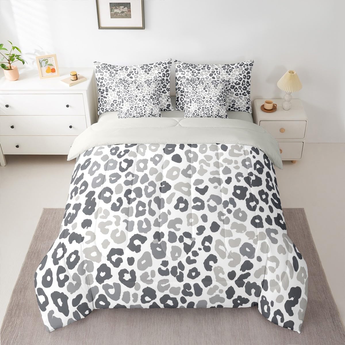 jejeloiu Leopard Print Comforter Set with Sheets 7 Piece Queen Size Cheetah Print Bedding Set for Kids Boys Girls Beige Bed in a Bag Modern Art Room Decor Soft Lightweight Microfiber
