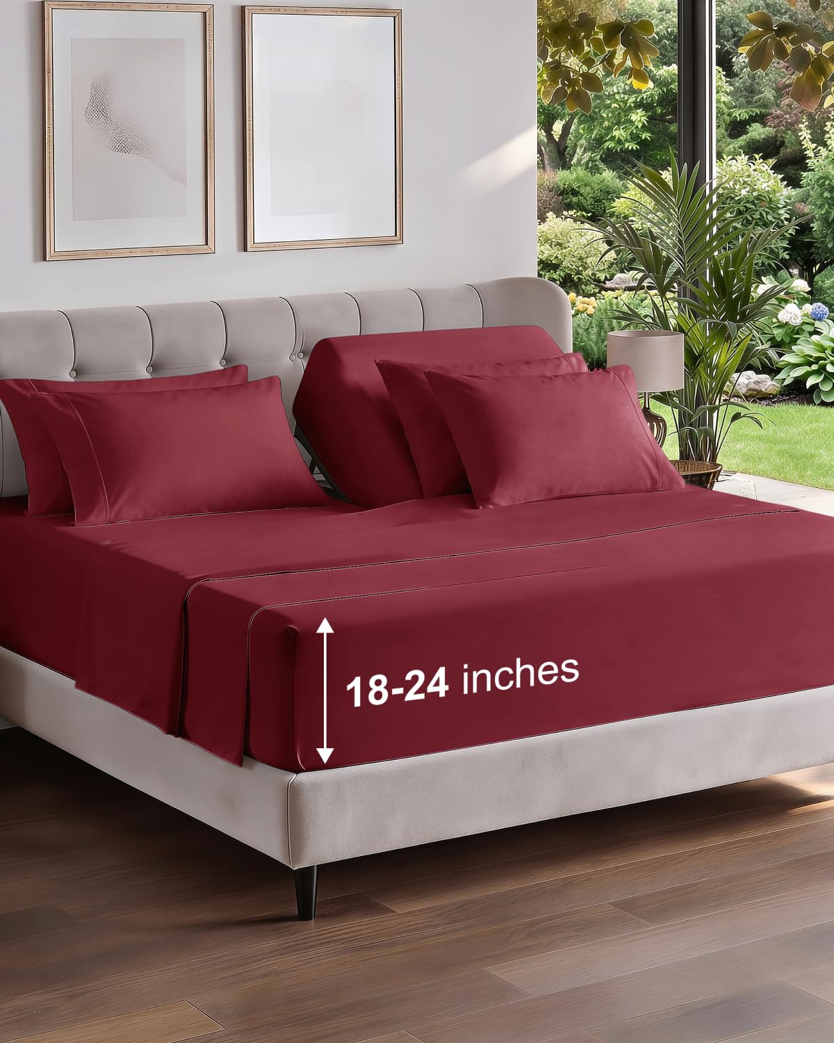 Extra Deep Queen Sheet Set - 6 Piece Breathable and Cooling Sheets - Grey