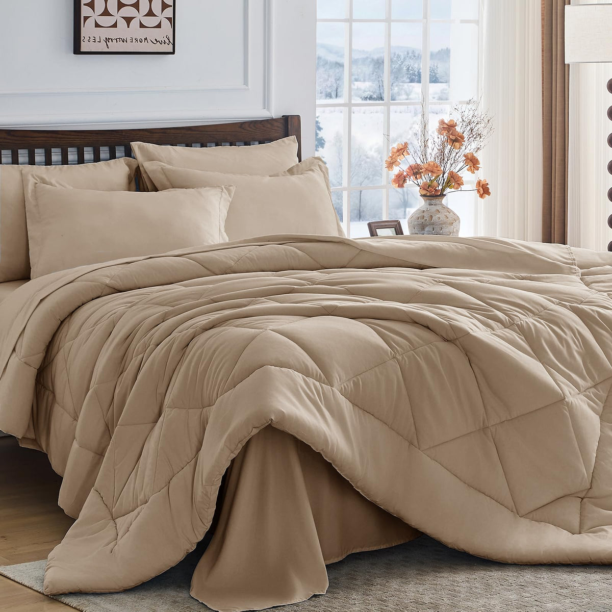 HEVUMYI 7-Piece King Comforter Set, Dark Grey Bed in a Bag